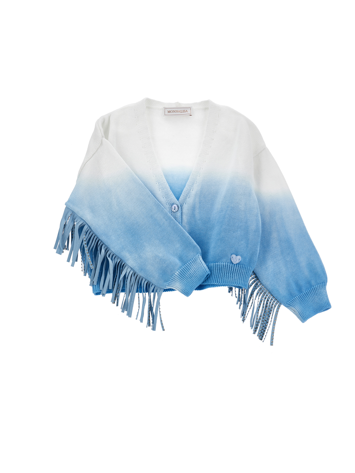Monnalisa Shaded Cotton Cardigan In Light Blue