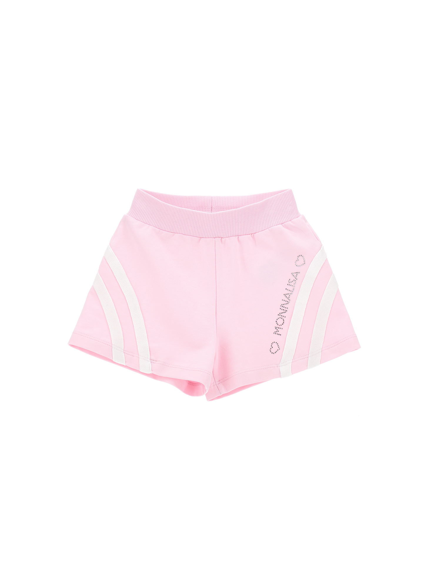 Monnalisa Stretch Fleece Shorts In Pink + White