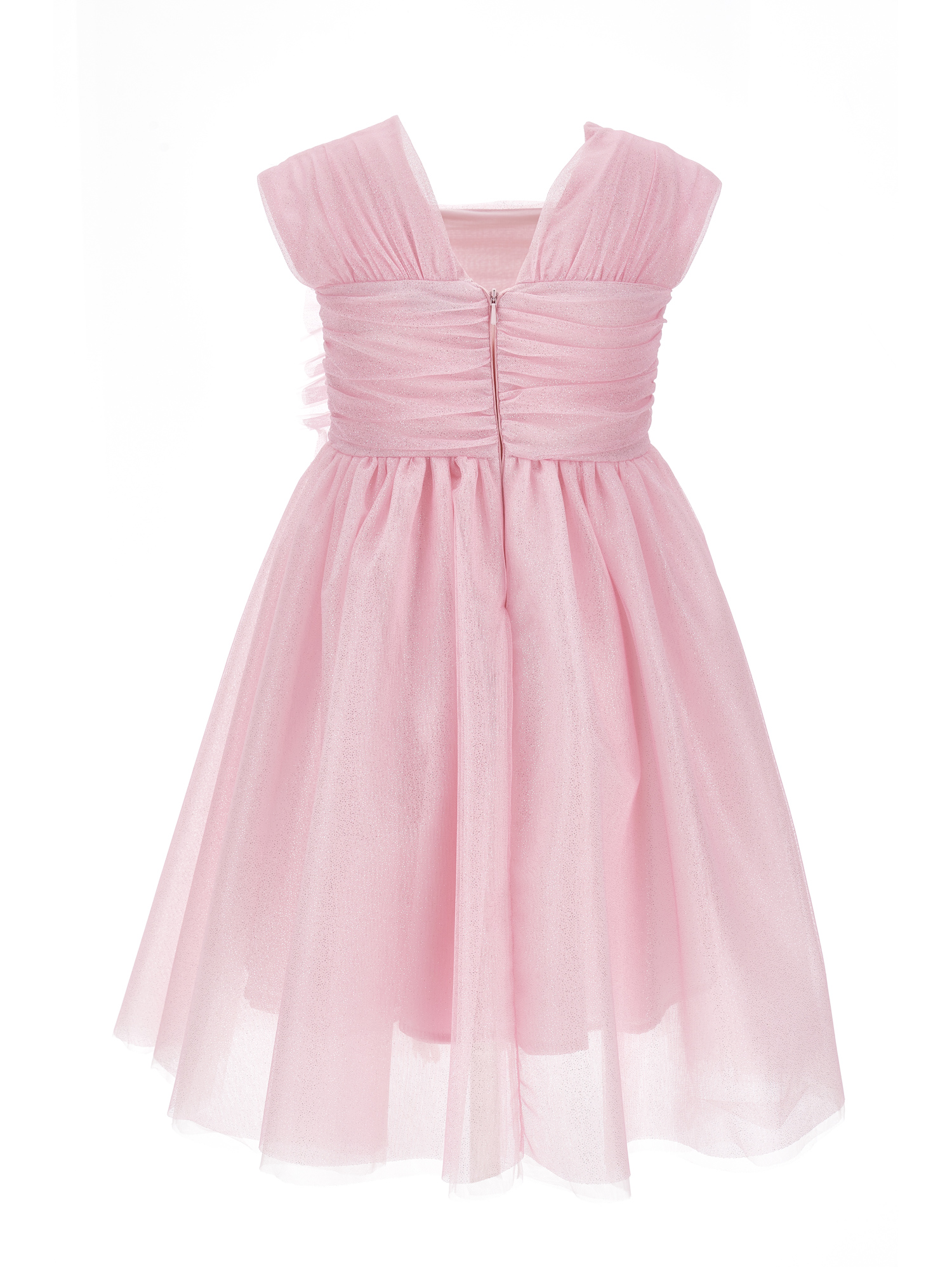 Monnalisa Glitter Tulle Dress In Pink + Silver