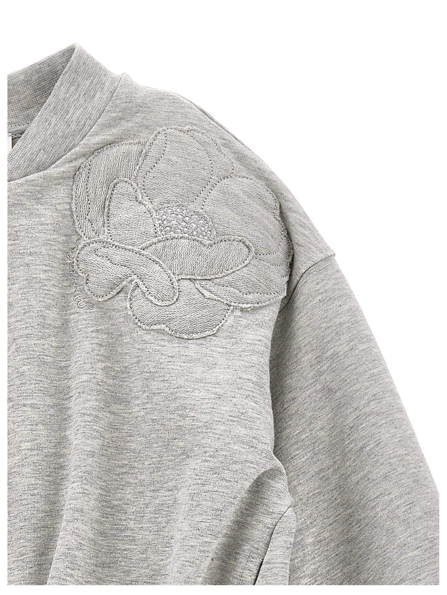 Monnalisa Zip-up Sweatshirt With Anemone Embroidery In Grey