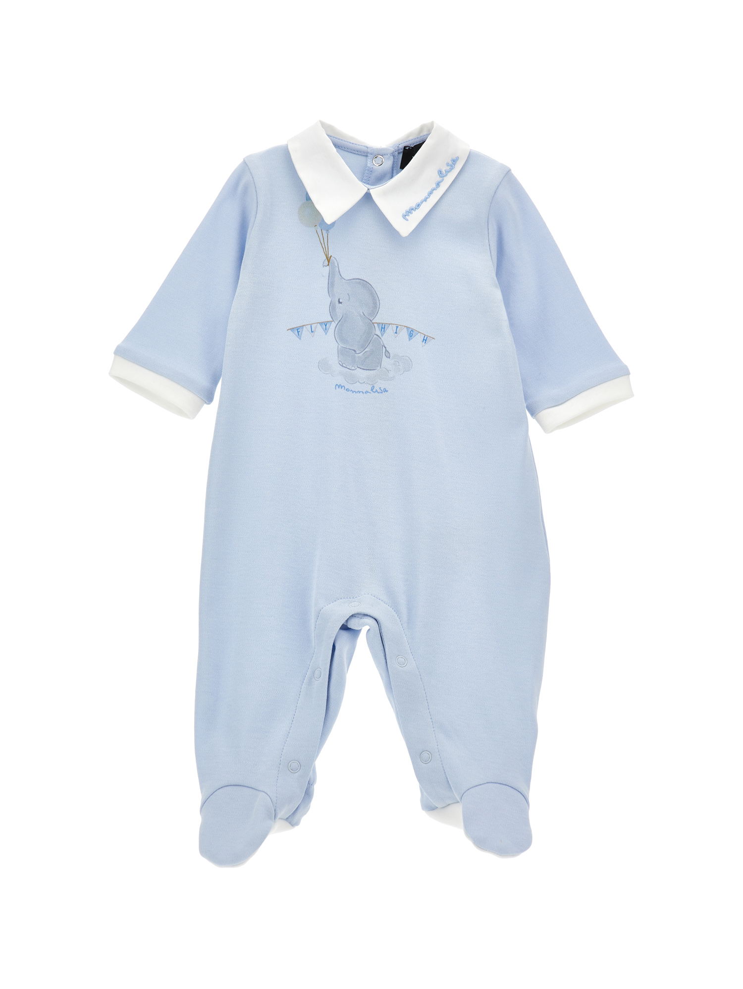 Monnalisa Cotton Playsuit With Embroidered Collar In Cloud + Cream