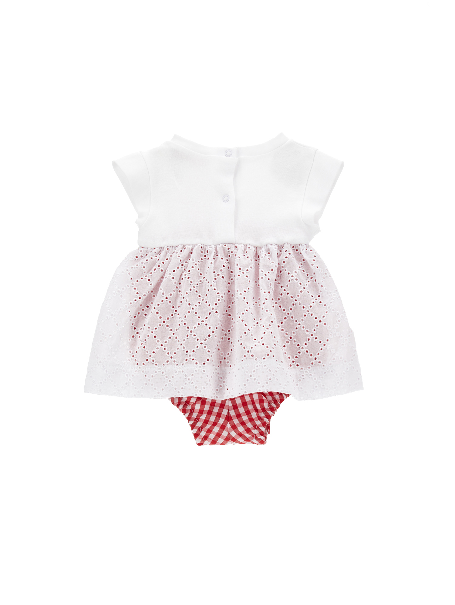Monnalisa Broderie Anglaise Skirt Romper In White + Red