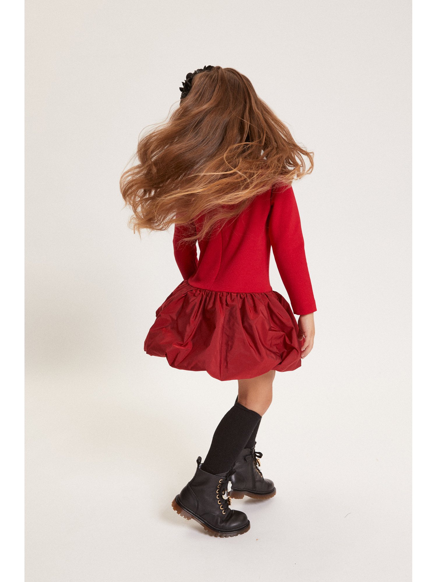 Monnalisa Balloon Dress With Heart Detail In Red