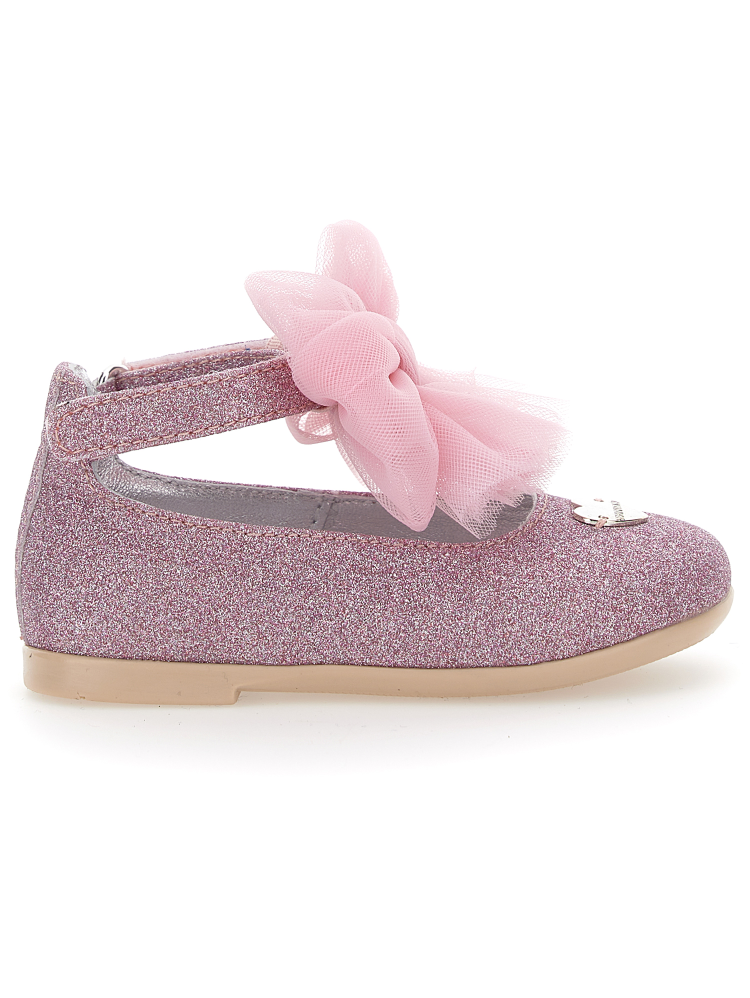 Monnalisa Glitter Ballet Flats With Bows In Dusty Pink Rose