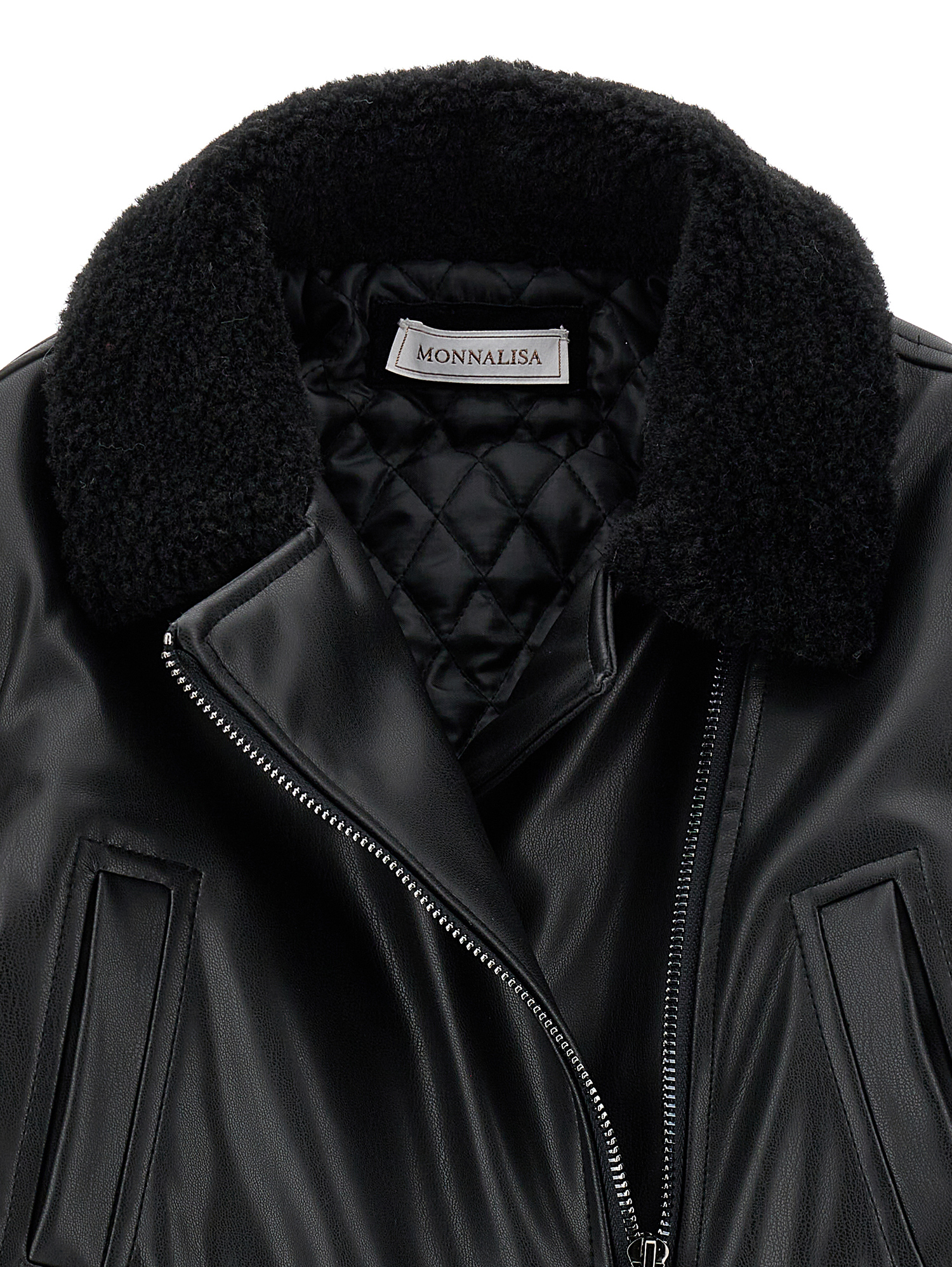 Monnalisa Coated Fabric Bomber Biker Jacket In Black