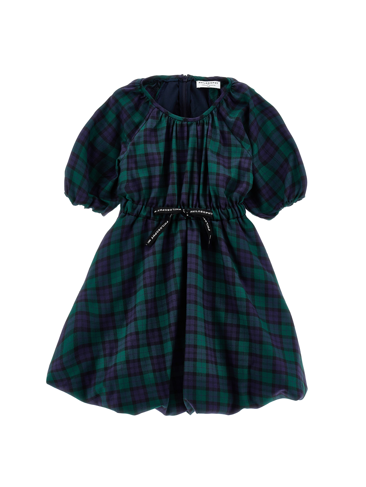 Philosophy Di Lorenzo Serafini Philosophy Kids  Tartan Dress With Balloon Sleeves In Blue