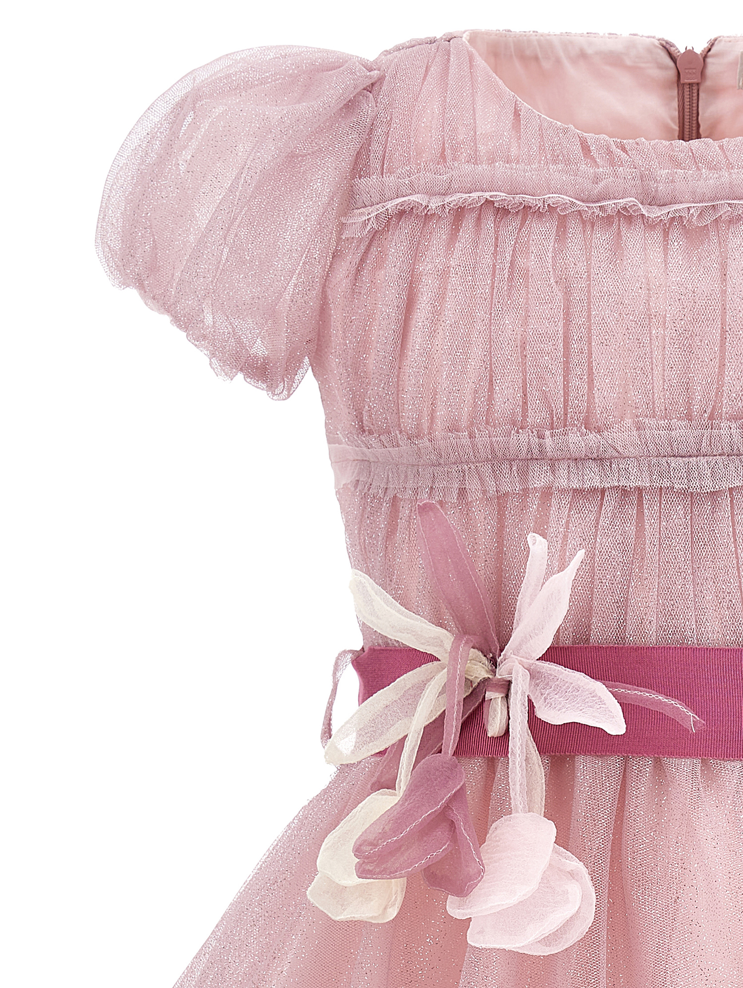 Monnalisa Glitter-detail Tulle Dress In Onion + Silver