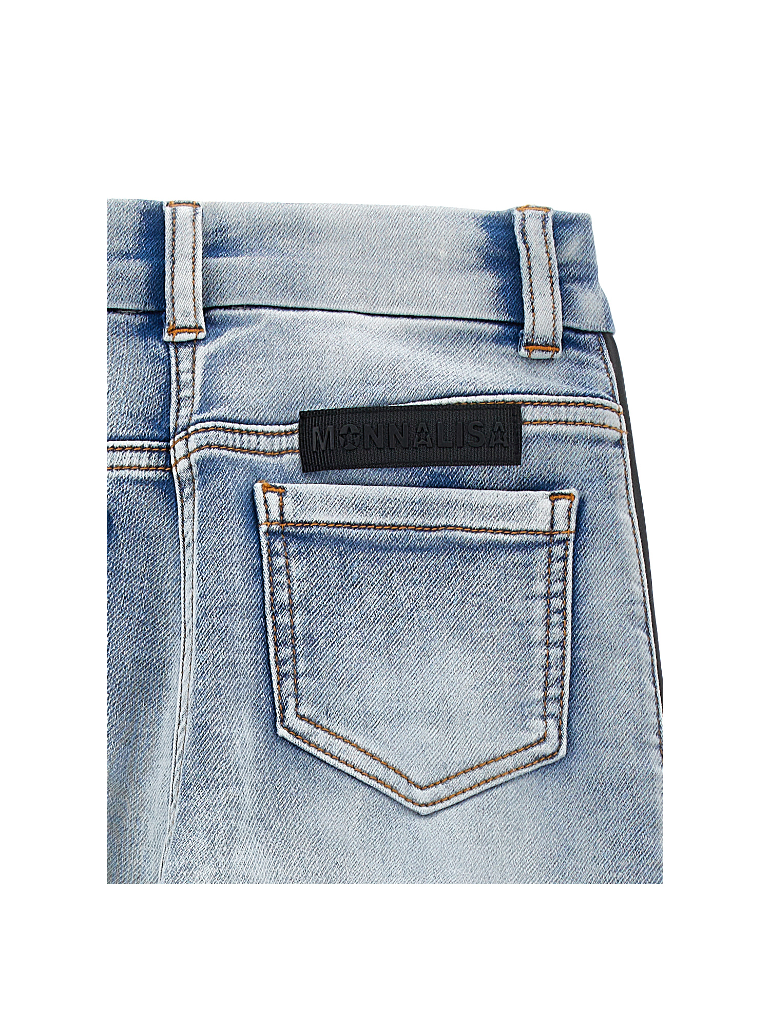 Monnalisa Denim Jeans With Side Bands In Stone Bleach