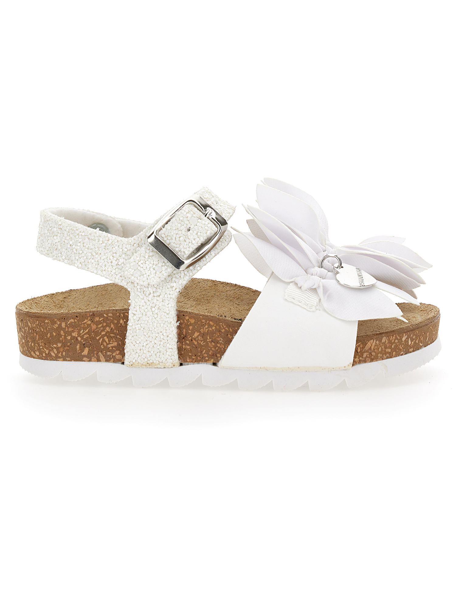 Monnalisa Glitter Sandals With Flowers In White