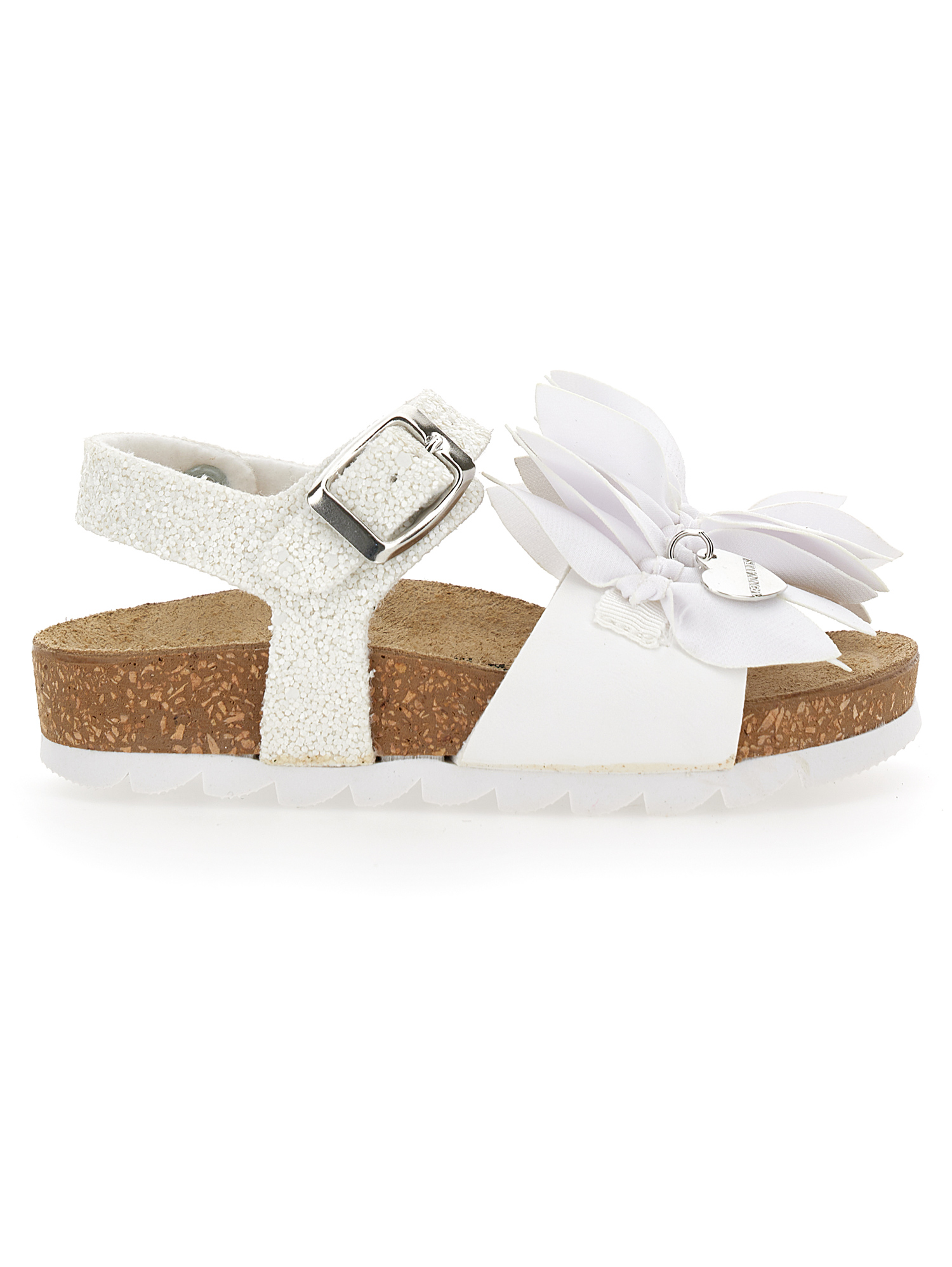 Monnalisa Kids'   Glitter Sandals With Flowers In White