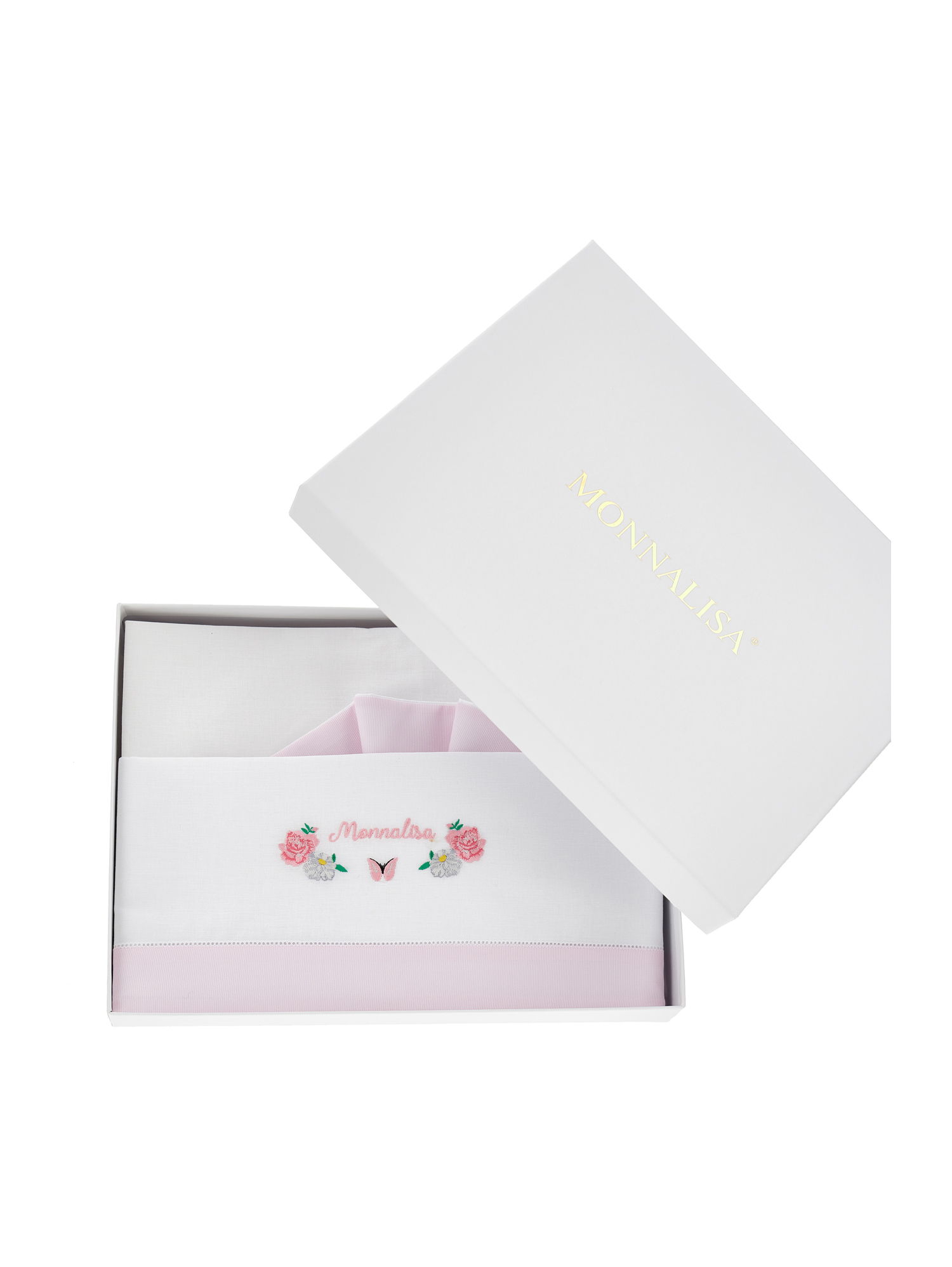 Shop Monnalisa Embroidered Sheet Set In White + Rosa Fairytale