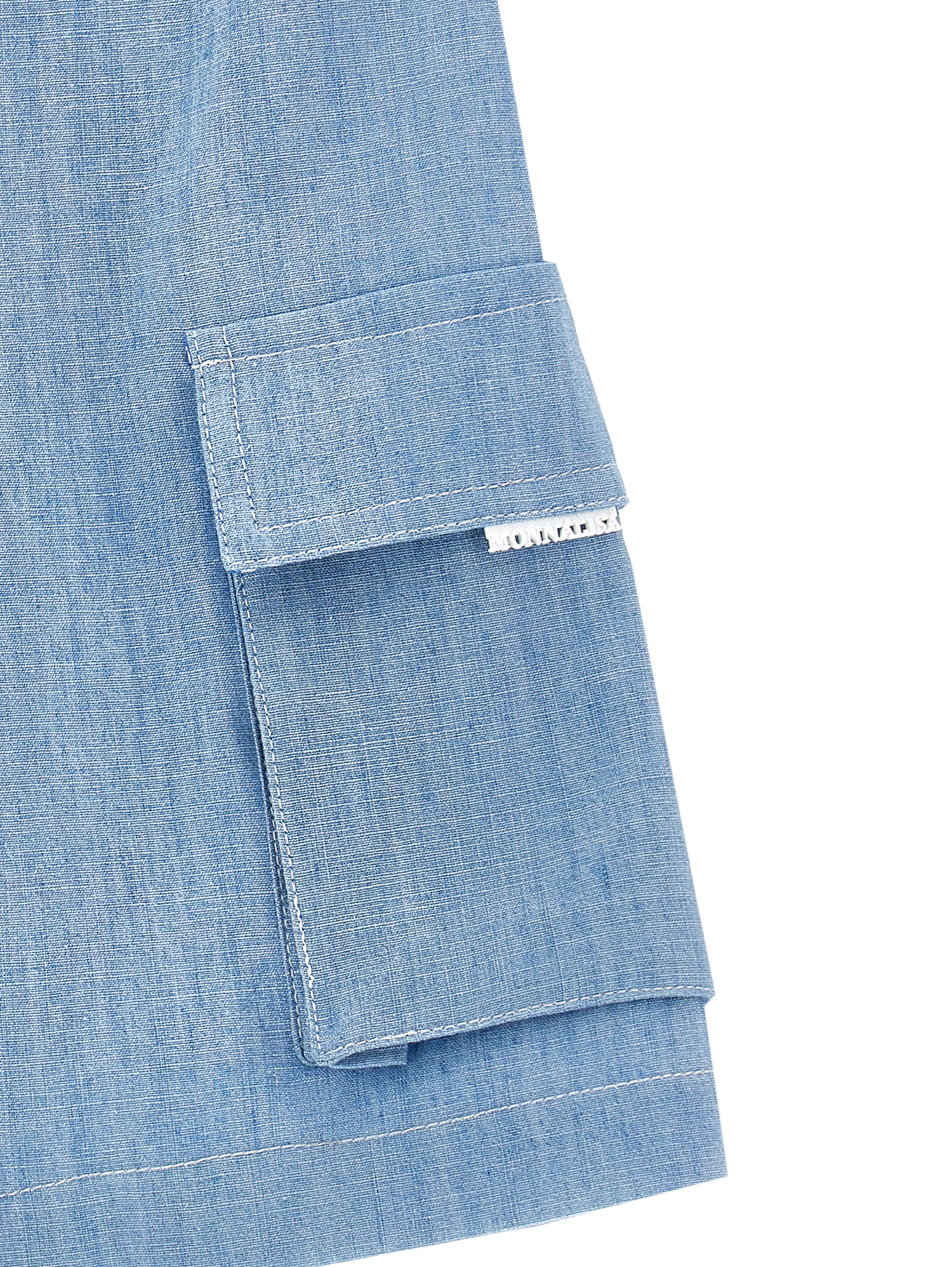 Monnalisa Chambray Cargo Bermuda Shorts In Vintage Blue
