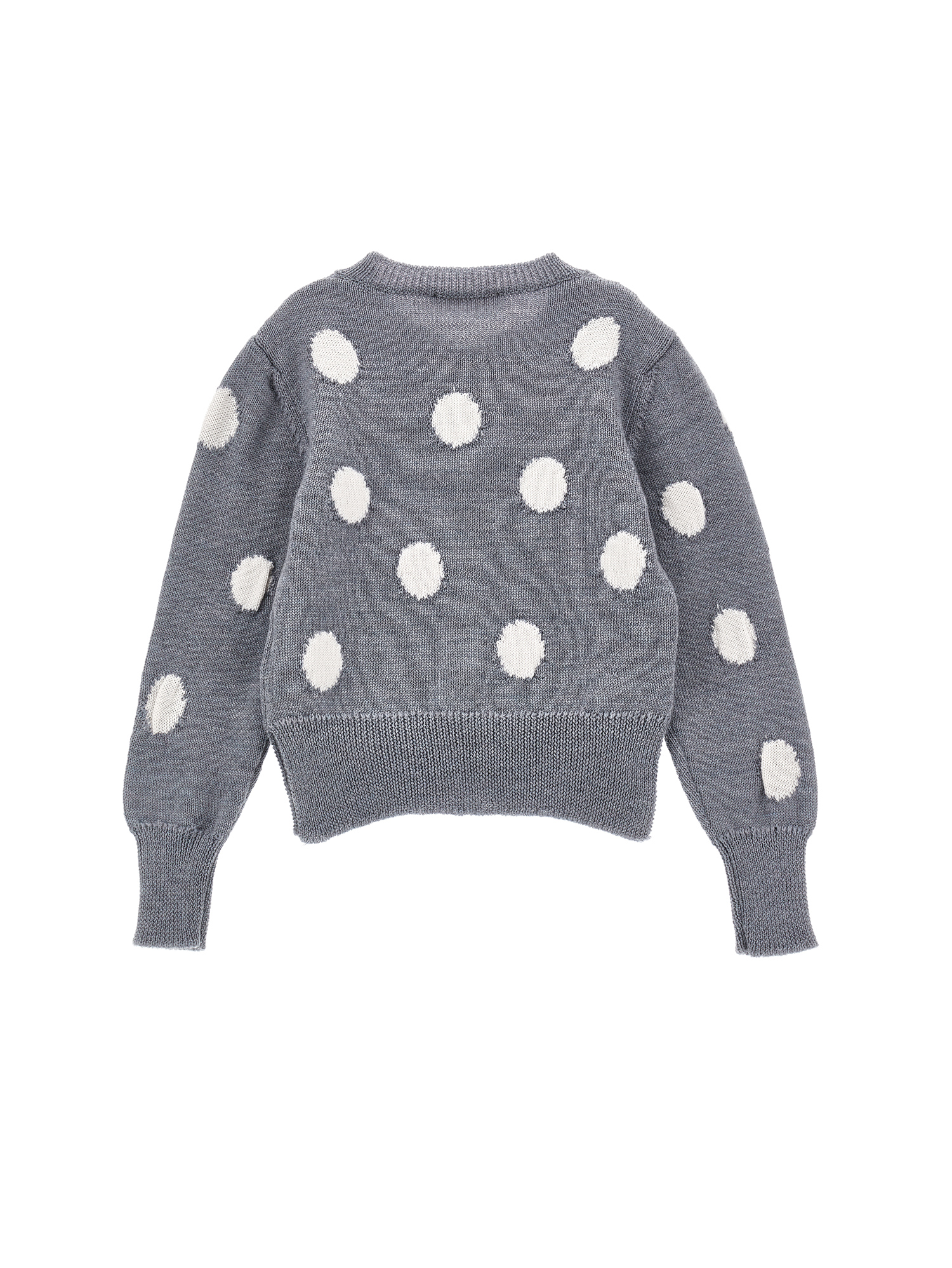 Monnalisa Merino Wool Cardigan In Medium Grey + Ecru