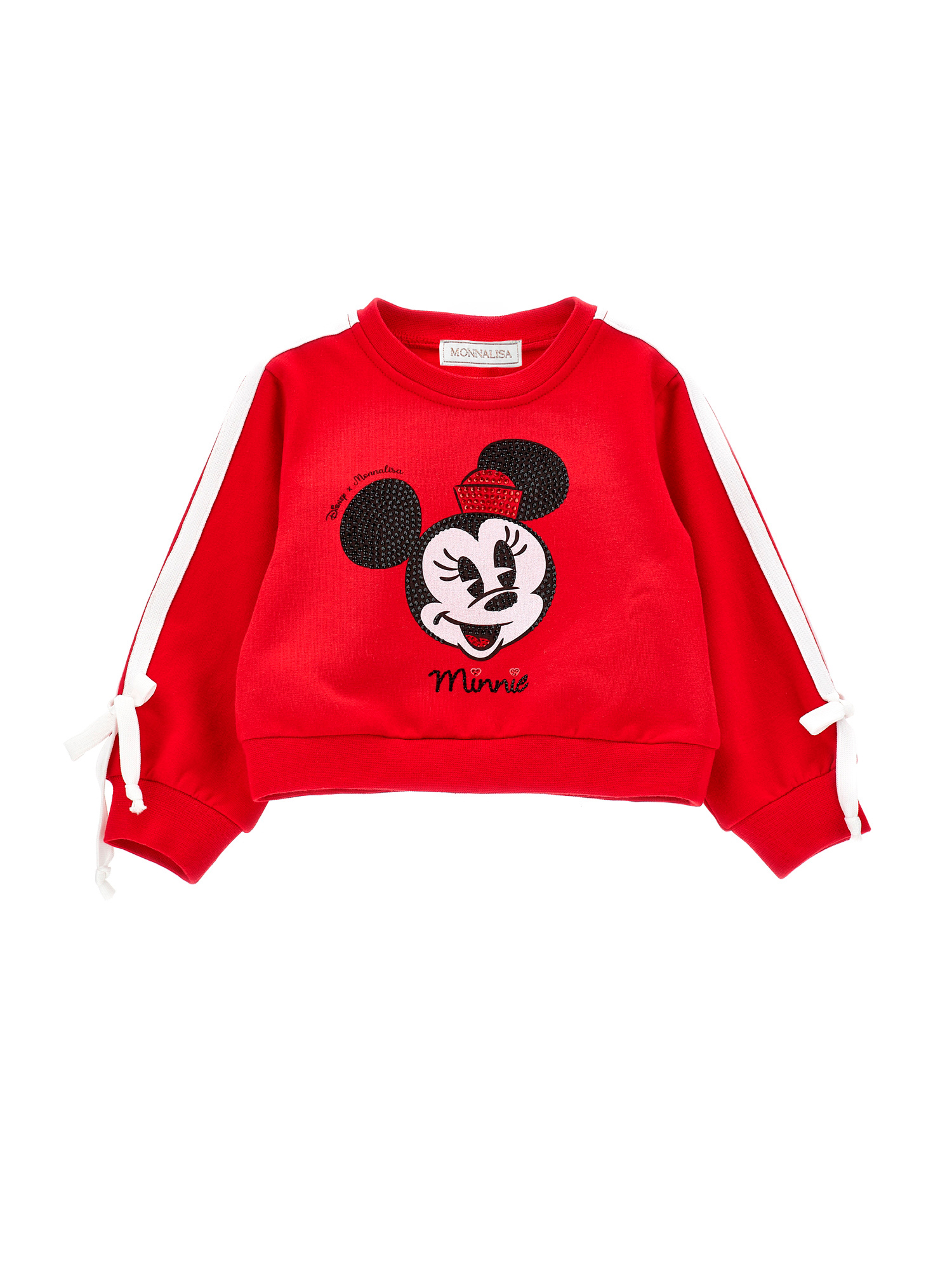 Monnalisa Minnie Rhinestone And Bow Sweatshirt In Red