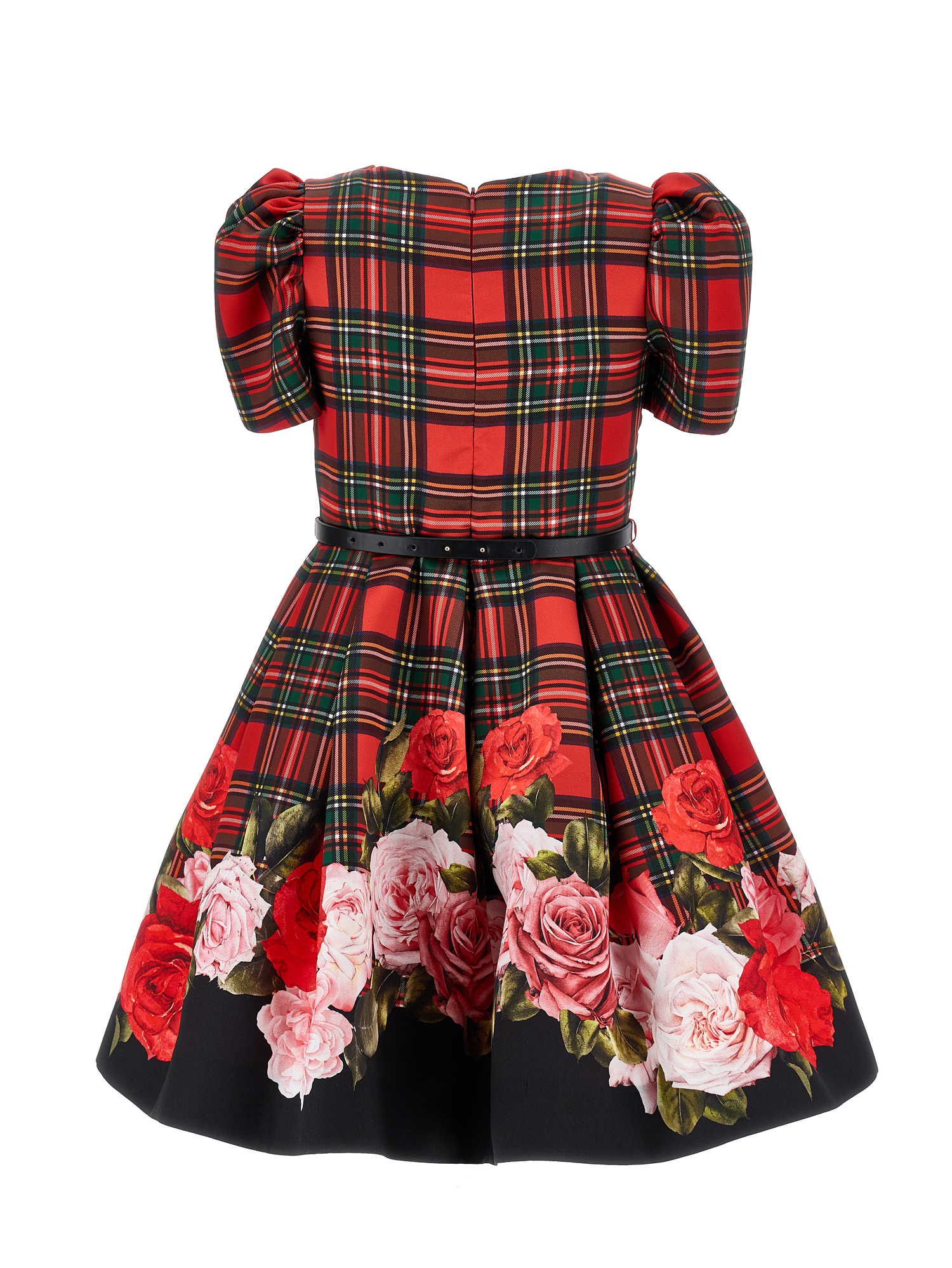 Monnalisa Scottish Dress And Roses In Red