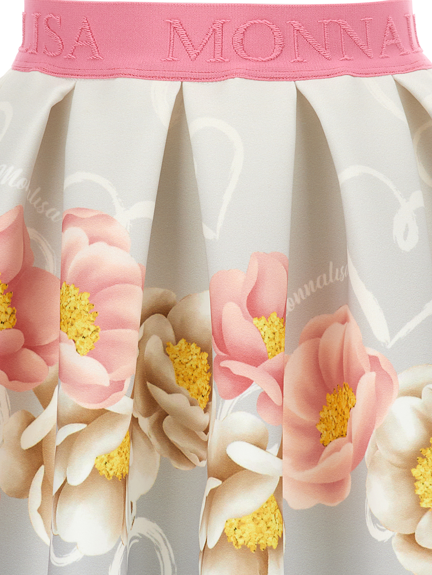 Shop Monnalisa Floral Neoprene Skirt In Grey + Cream