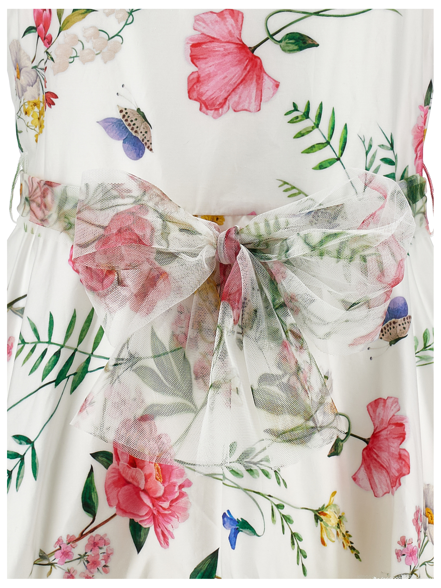 Monnalisa Floral Flared Mini Dress In Cream + Multicolor