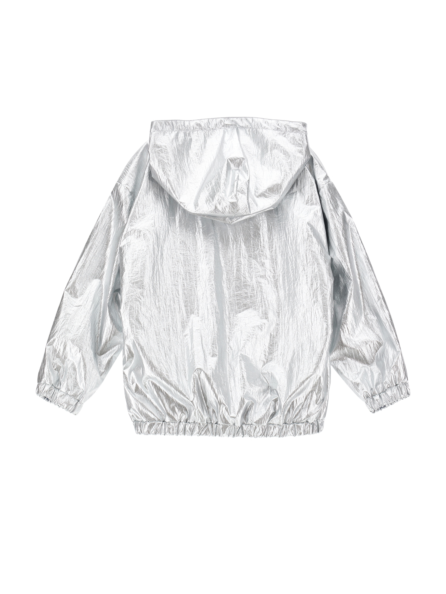 Monnalisa Laminated Technical Fabric Windproof Jacket In Silver + Blue