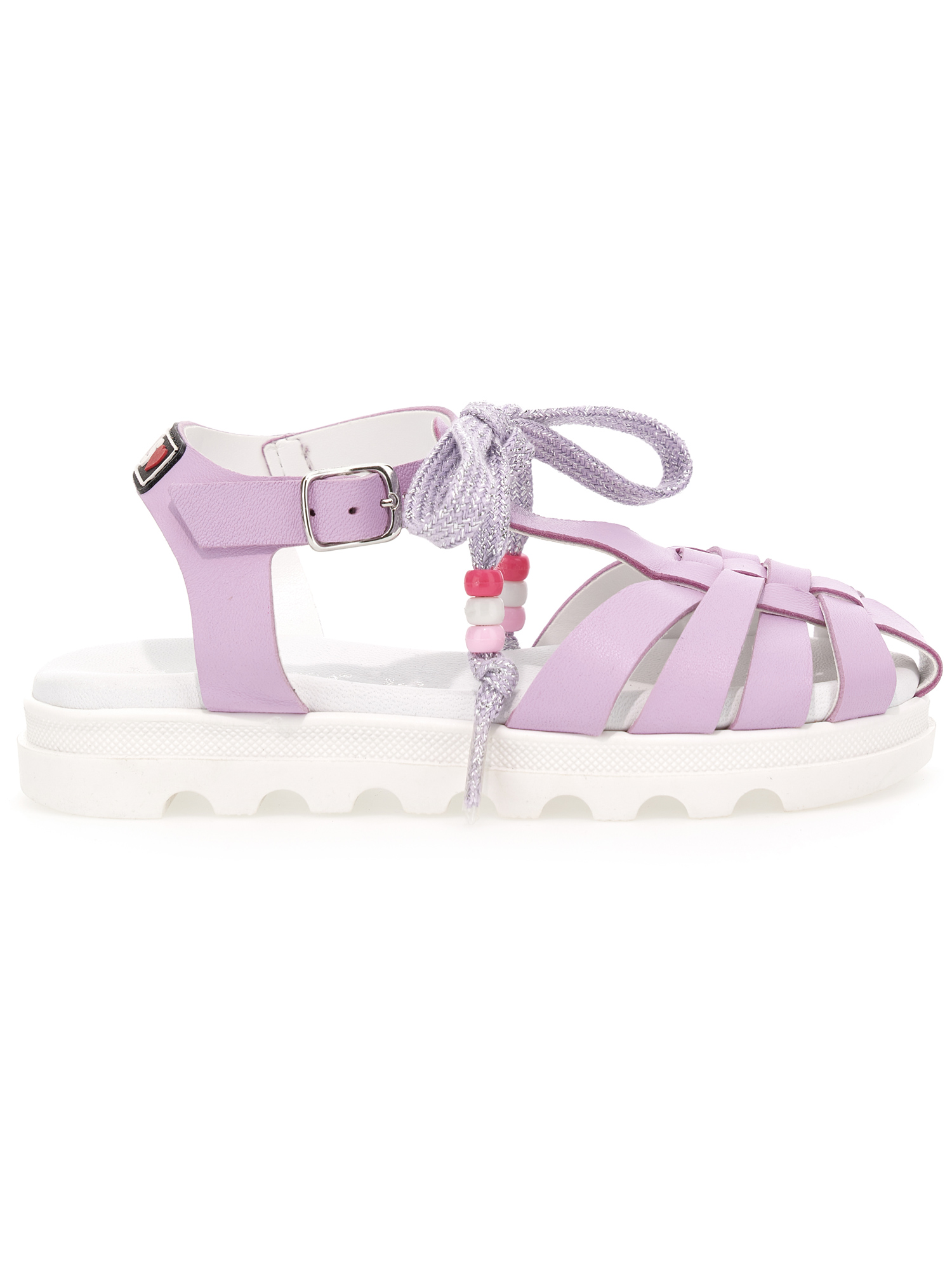 Monnalisa Kids'   Leather Sandals With Beads In Rosa Fairy Tale