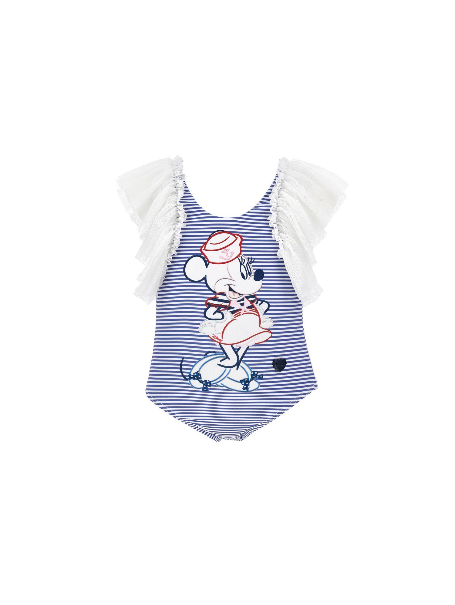 Monnalisa Kids' Minnie Embroidered One Piece Swimsuit In White + Blue