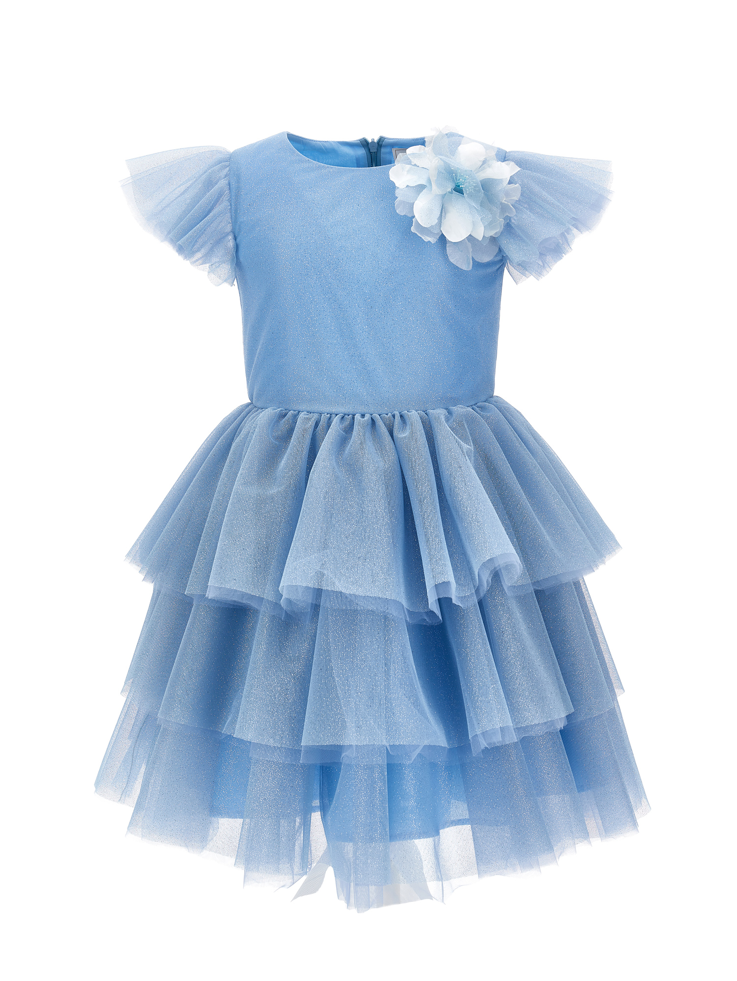 Monnalisa Glitter Tulle Dress In Blue