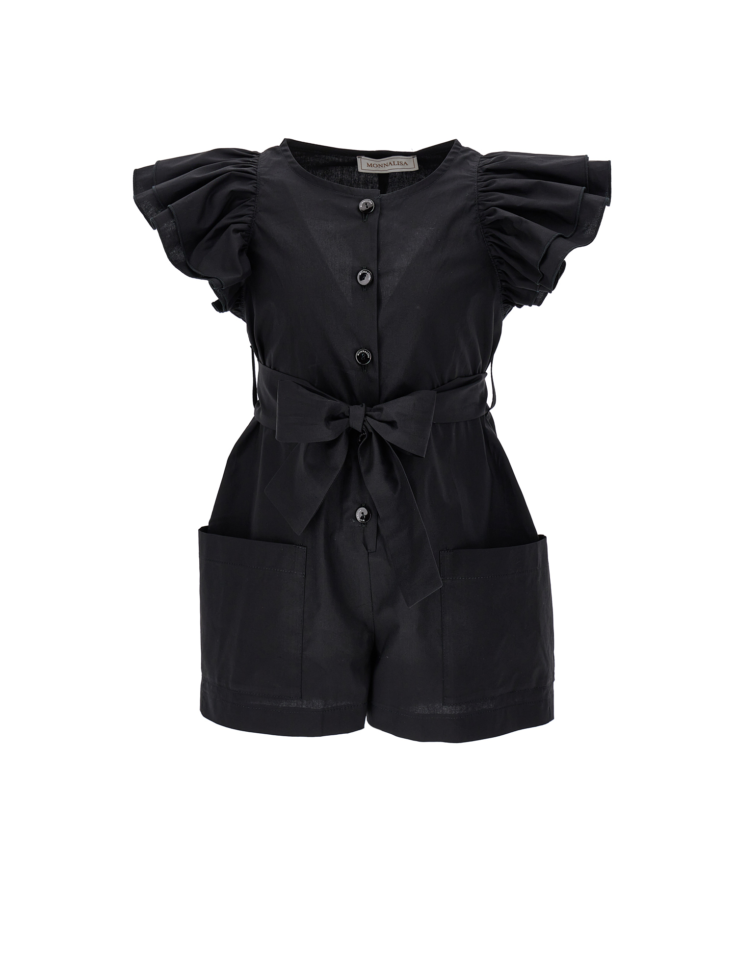 Monnalisa Kids'   Poplin Jumpsuit With Large Pockets In Black