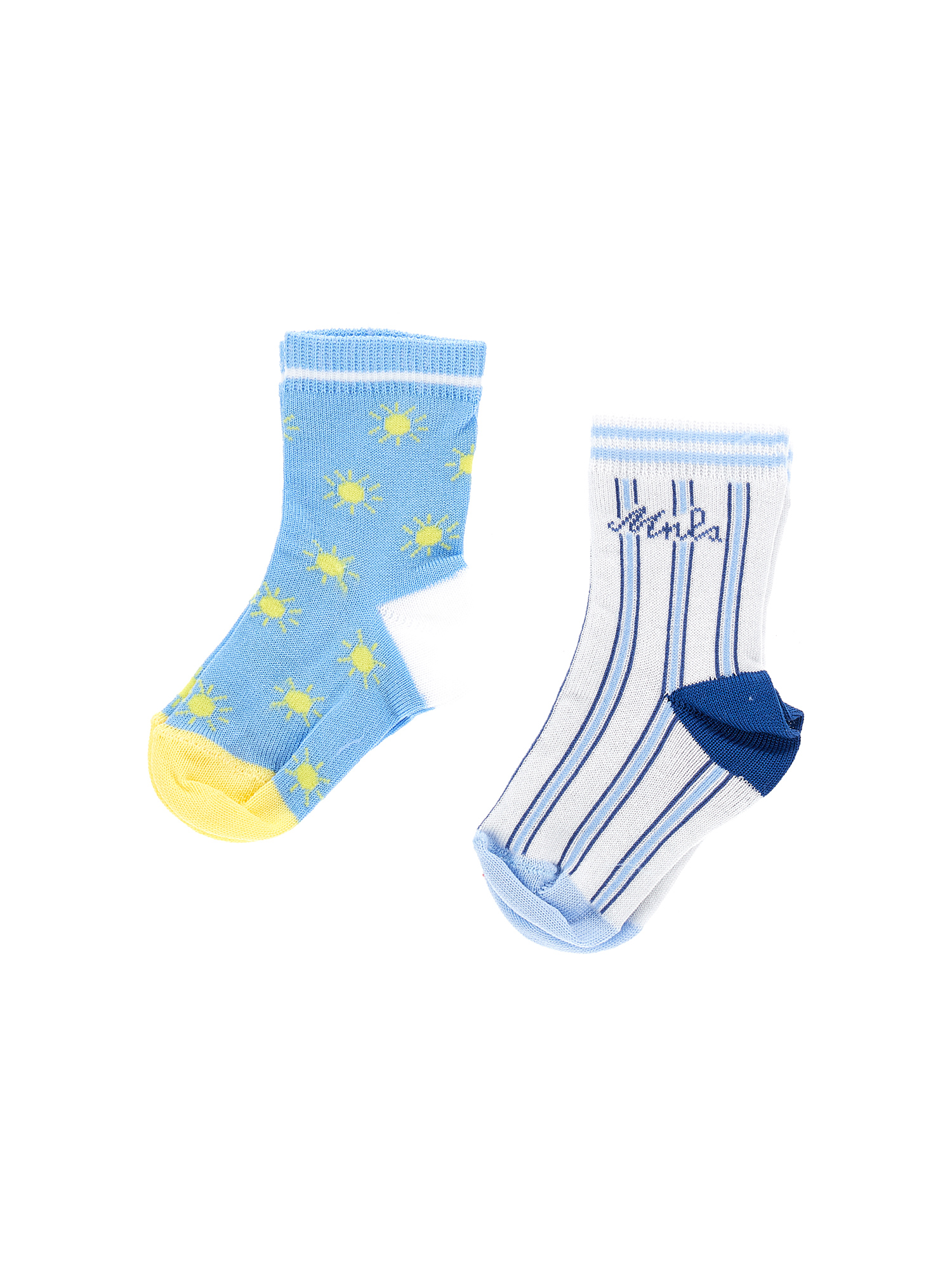 Monnalisa Newborn Lisle Socks Set In Sky Blue + Light Yellow