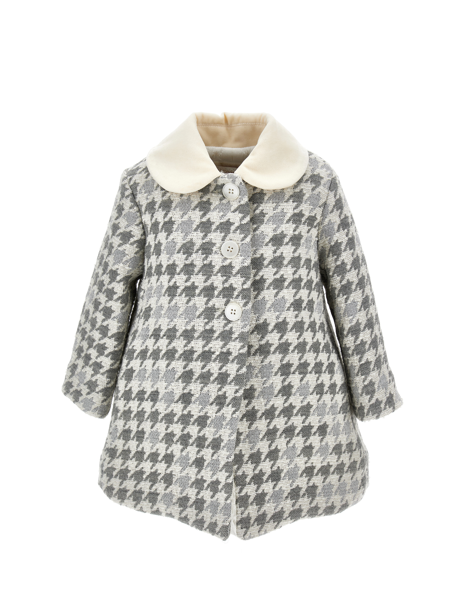 Monnalisa Houndstooth Coat In Grey + Cream