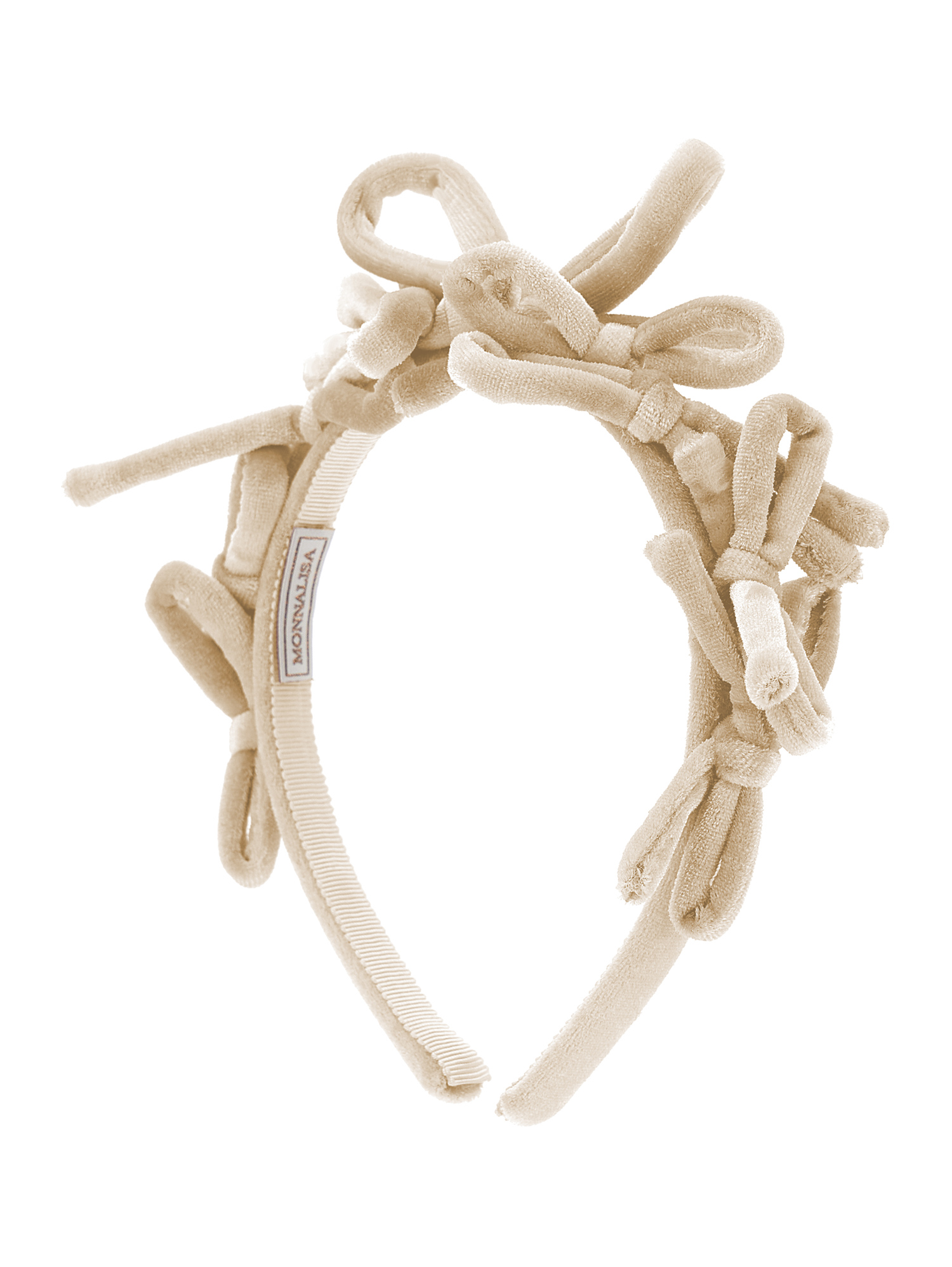 Monnalisa Velvet Headband With Bows In Beige