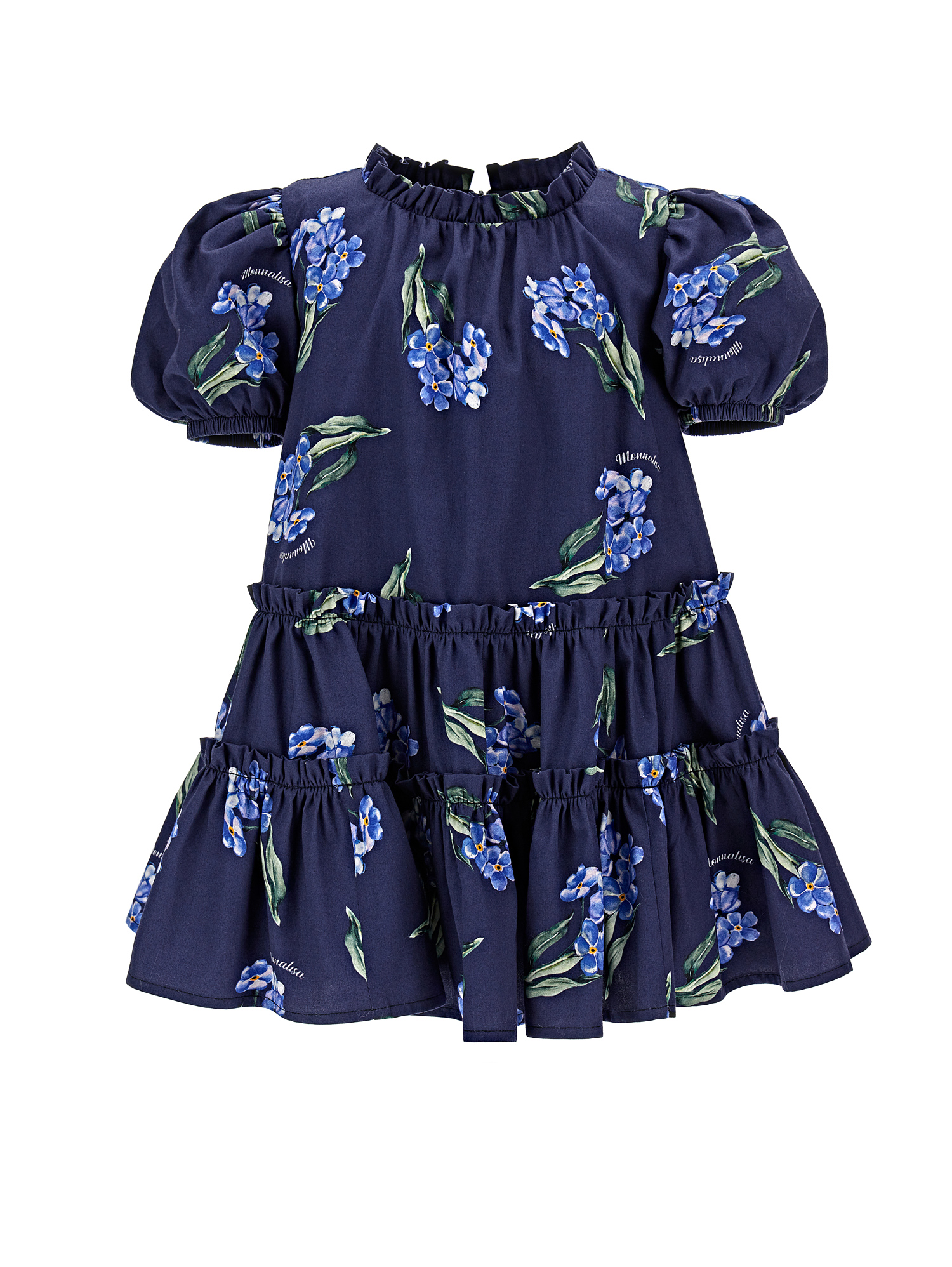 Shop Monnalisa Floral Print Flared Dress In Navy Blue