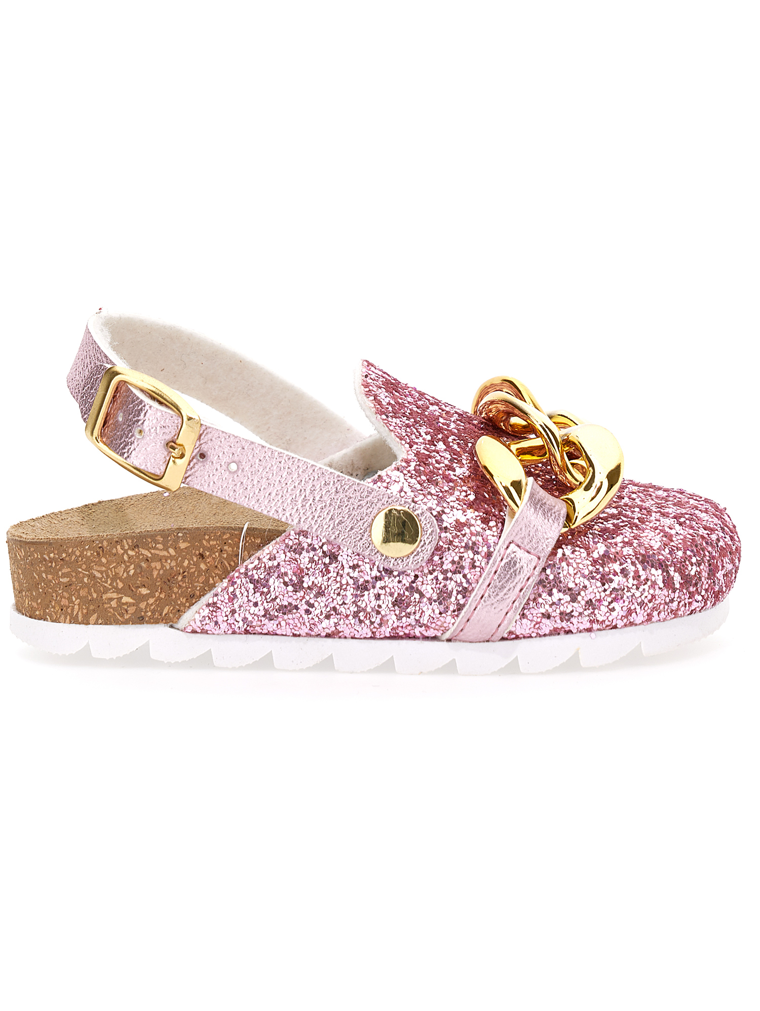 Monnalisa Glitter Sandals With Chain In Glitter Pink