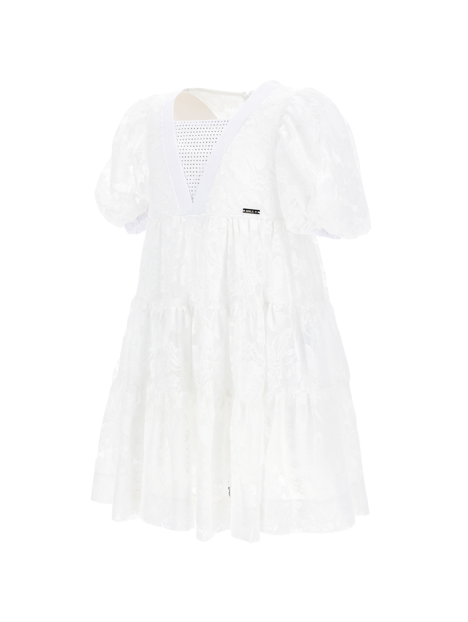 Shop Monnalisa Rebrodé Lace Dress In White