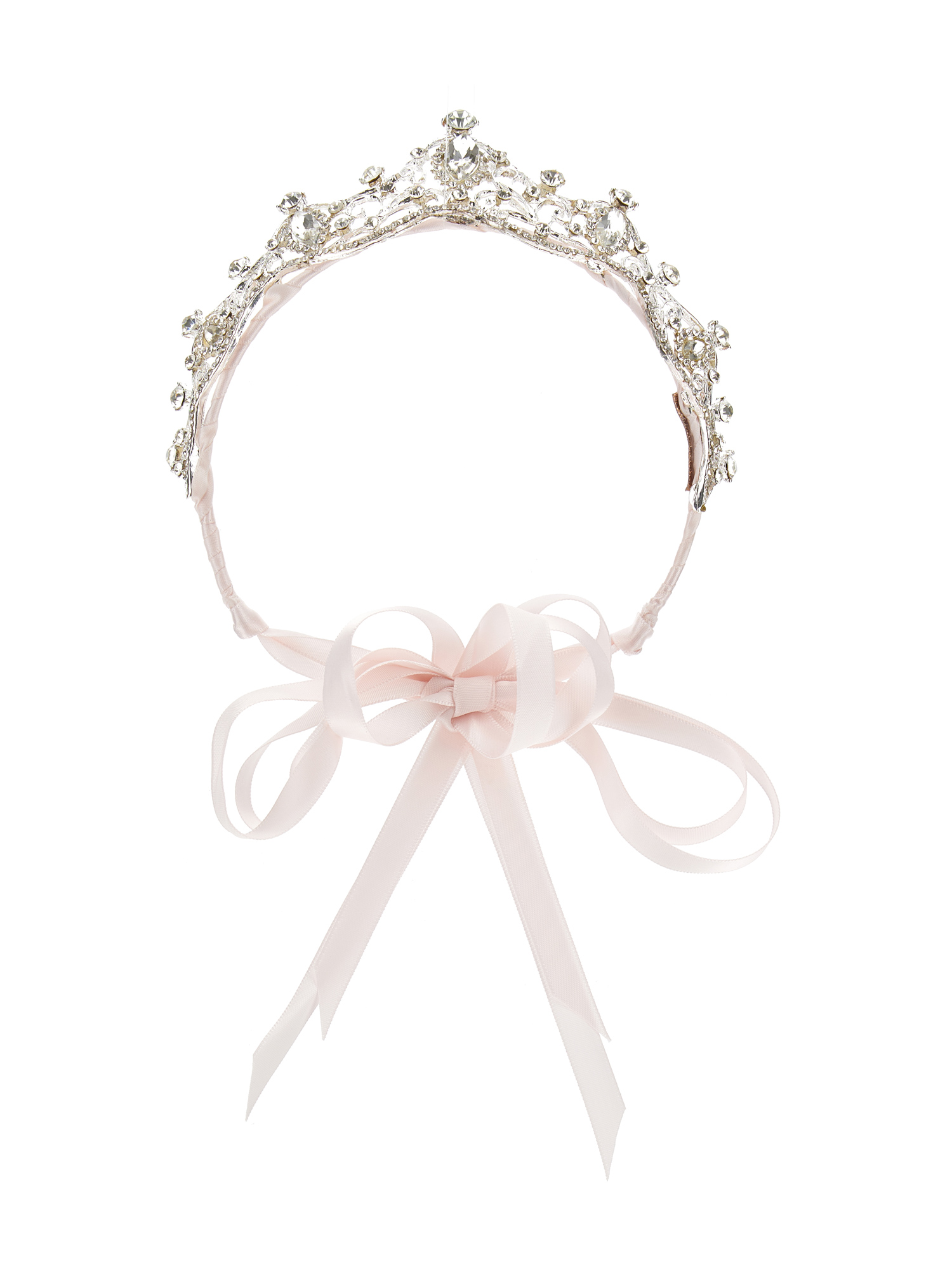 Monnalisa Kids'   Tiara In Rhinestones And Bezels In Light Pink