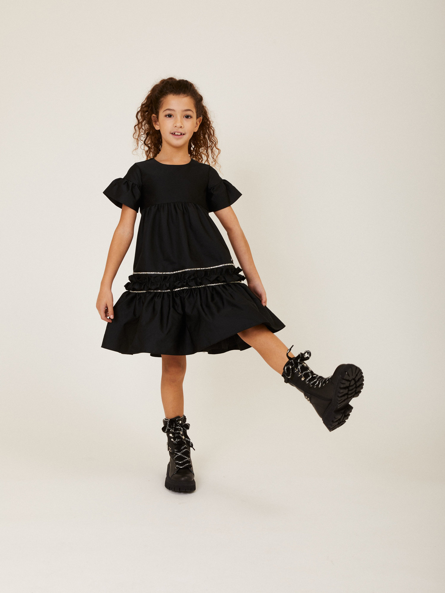 Monnalisa Lace-up Leather Ankle Boots In Black