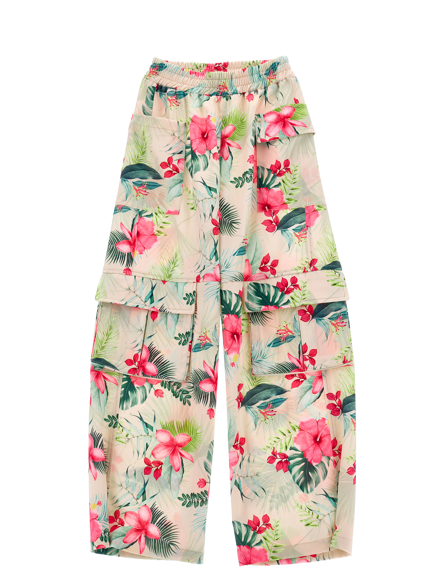 Monnalisa Jungle Print Cady Trousers In Beige