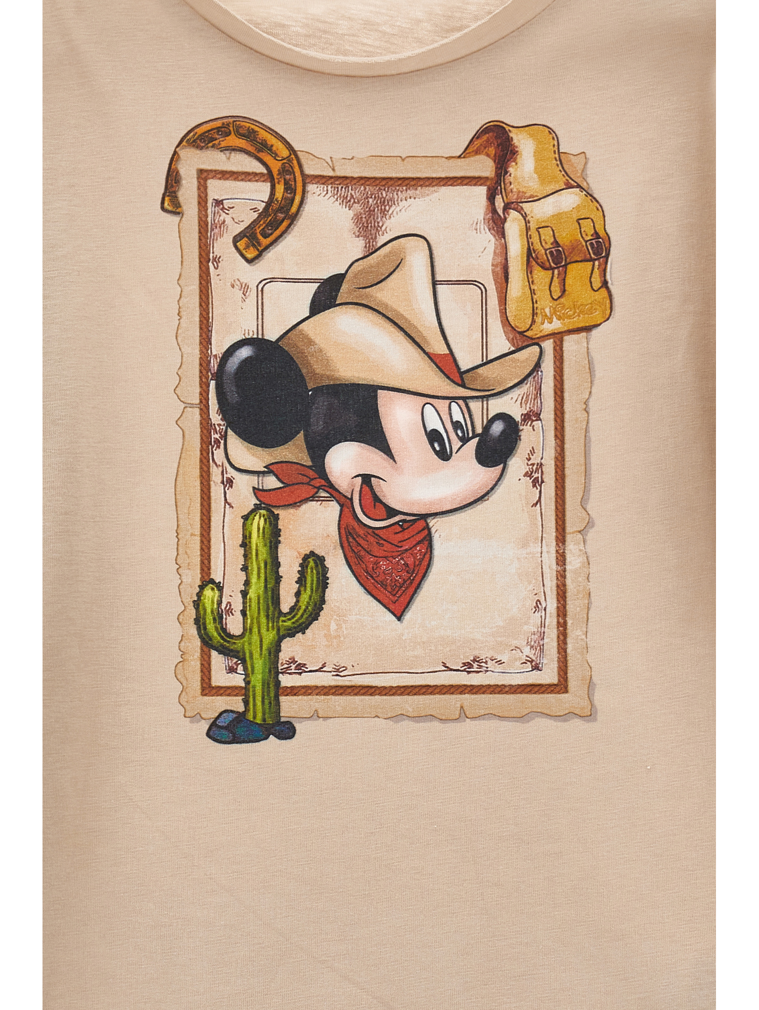 Monnalisa Mickey Mouse Jersey T-shirt In Beige + Red
