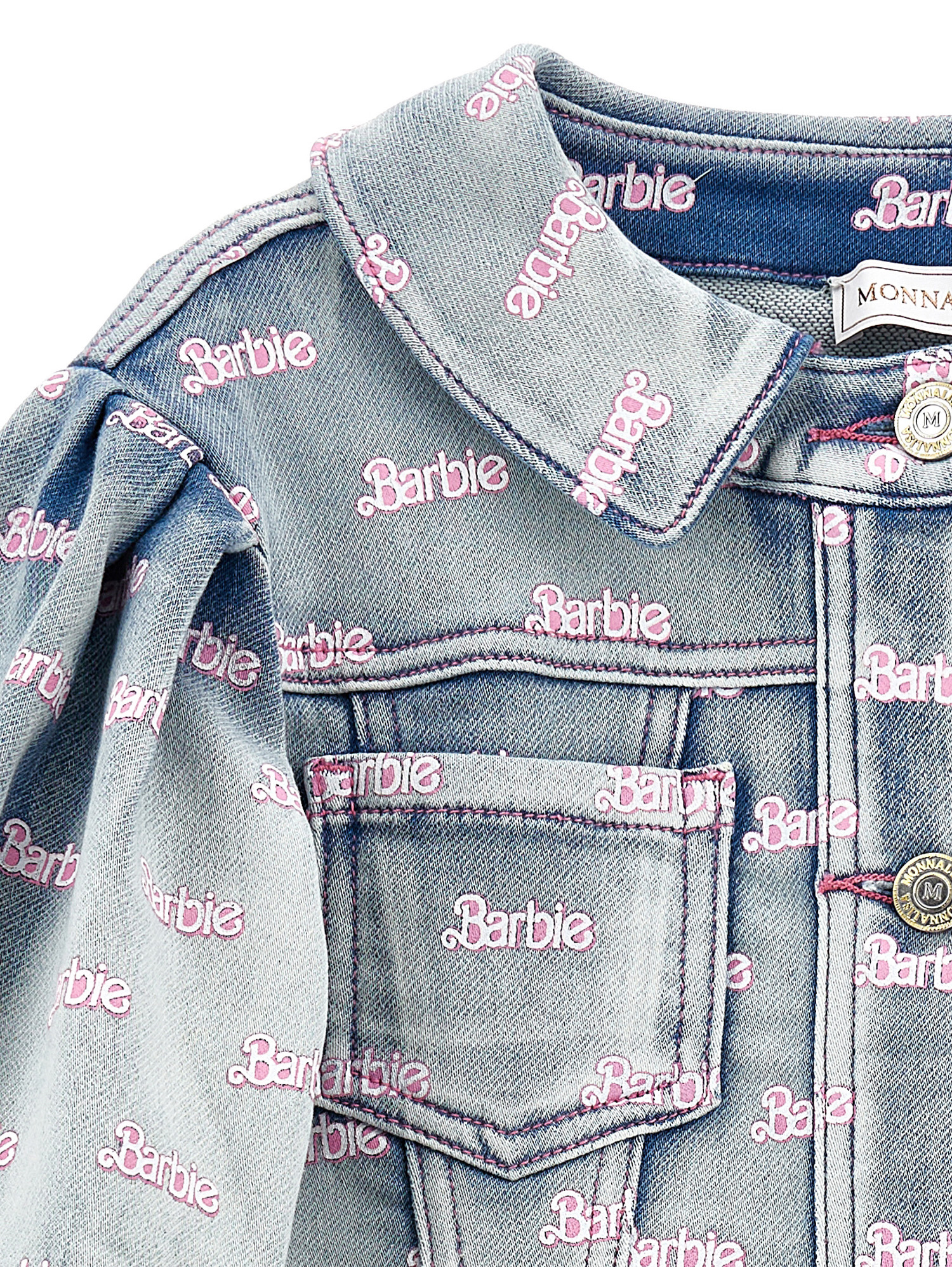 Shop Monnalisa Barbie Denim Jacket In Stone Bleach