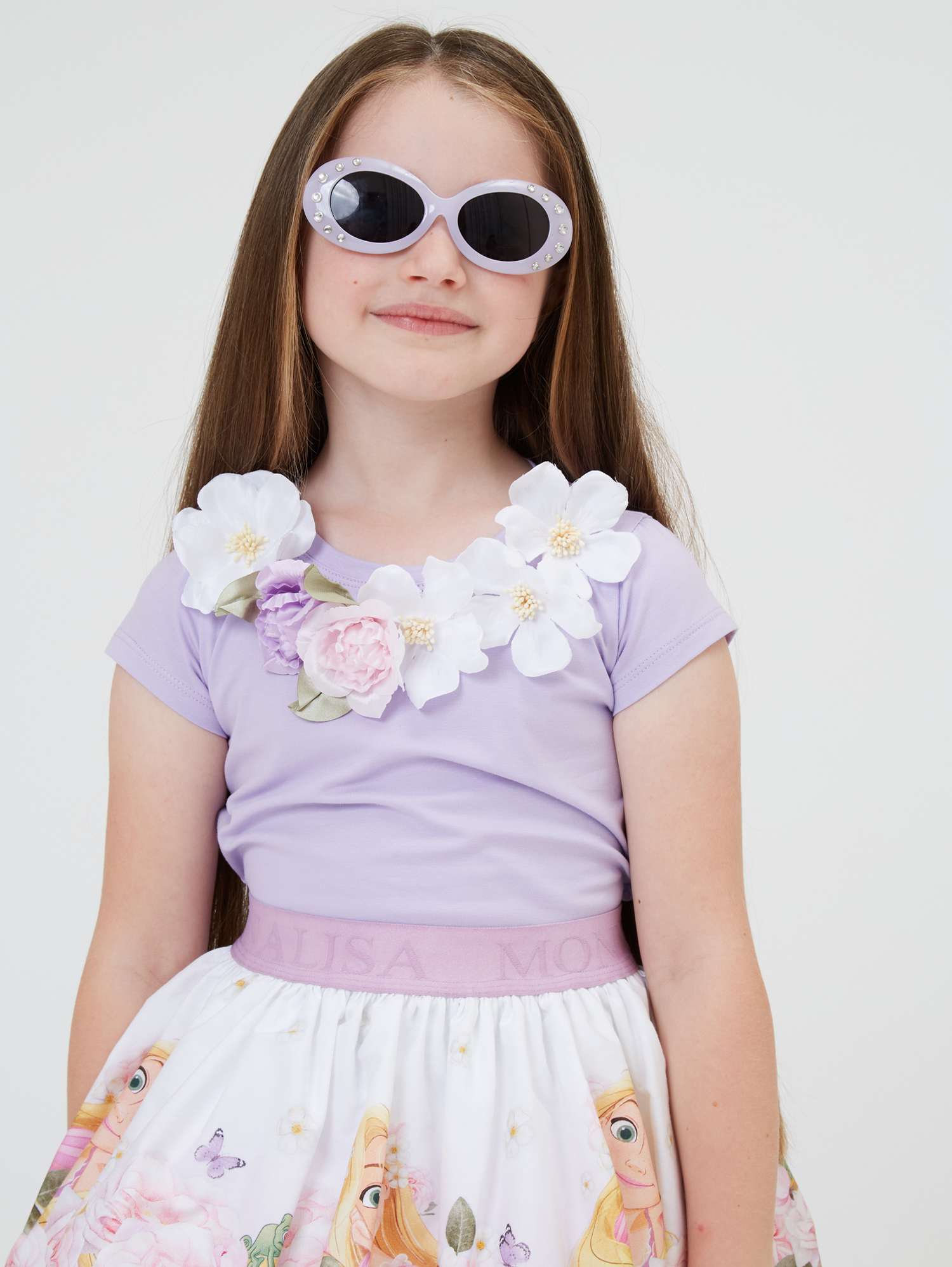 Monnalisa Jersey T-shirt With Flowers In Wisteria