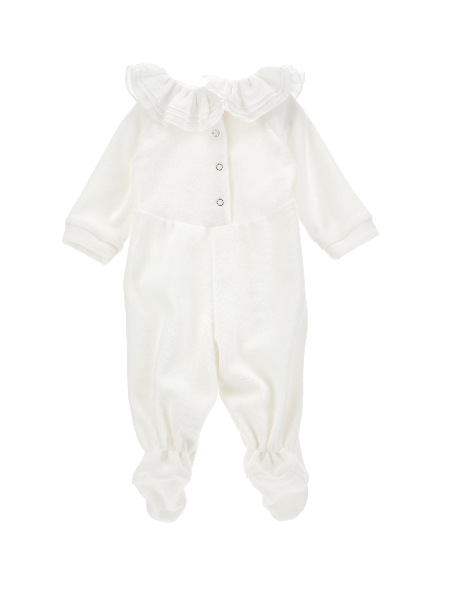 Shop Monnalisa Chenille Playsuit With Muslin Collar In Cream