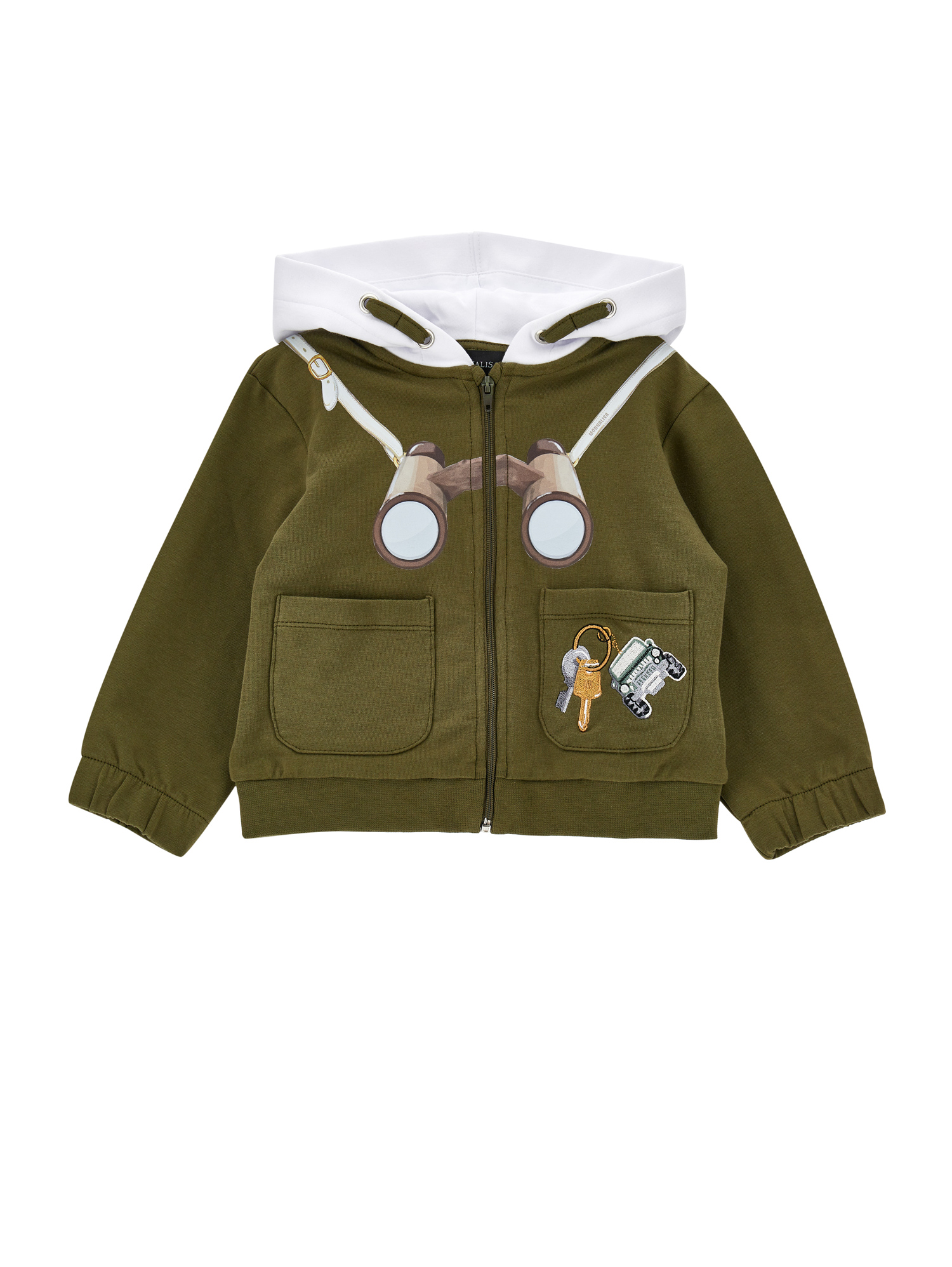 Monnalisa Binocular Print Hoodie In Sage Green + White
