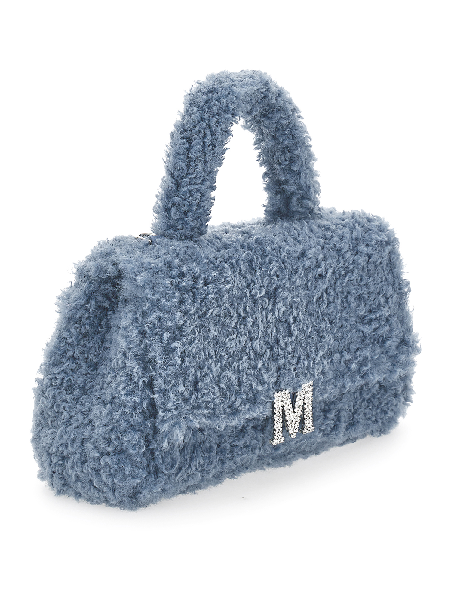 Monnalisa Plush Bag With Logo In Steel Blue