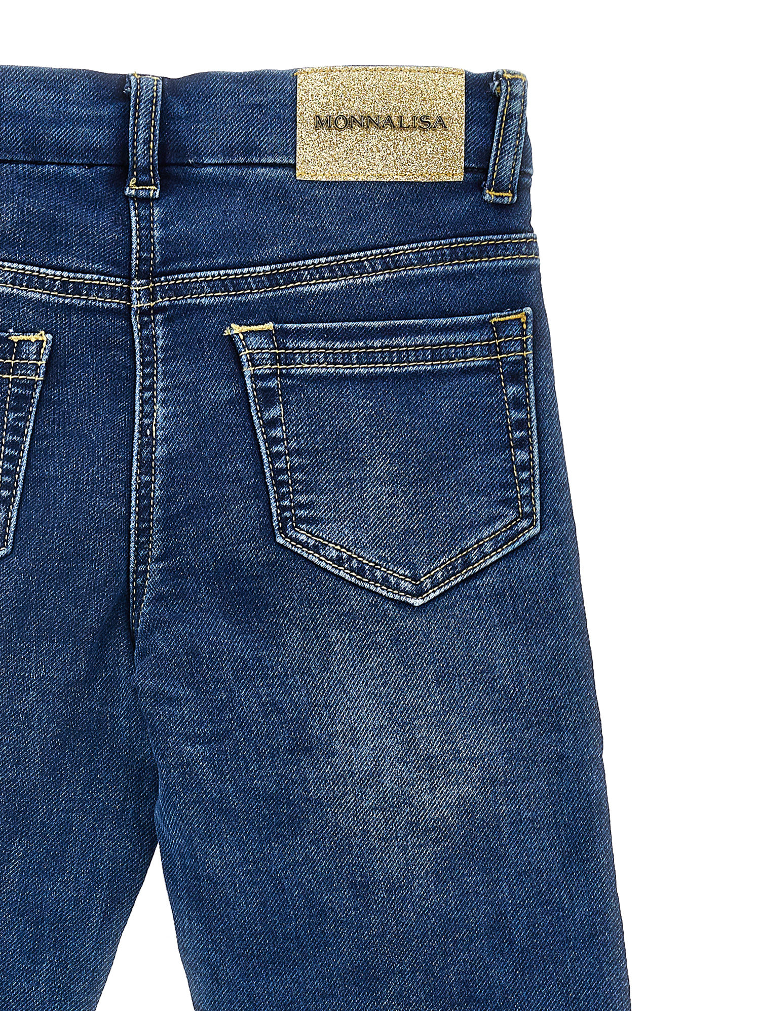 Shop Monnalisa Embroidered Jeans In Blu Stone Denim