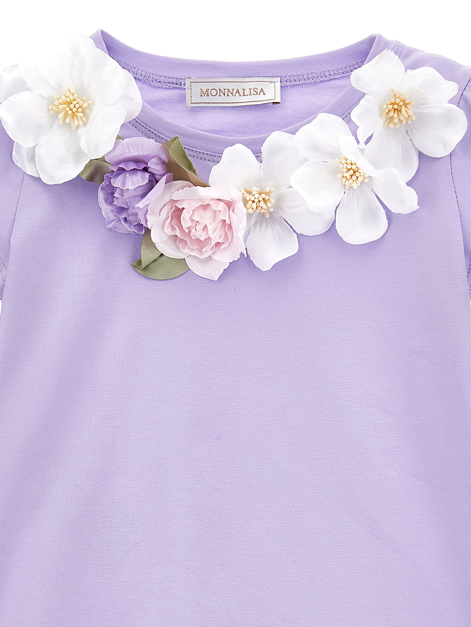 Monnalisa Jersey T-shirt With Flowers In Wisteria