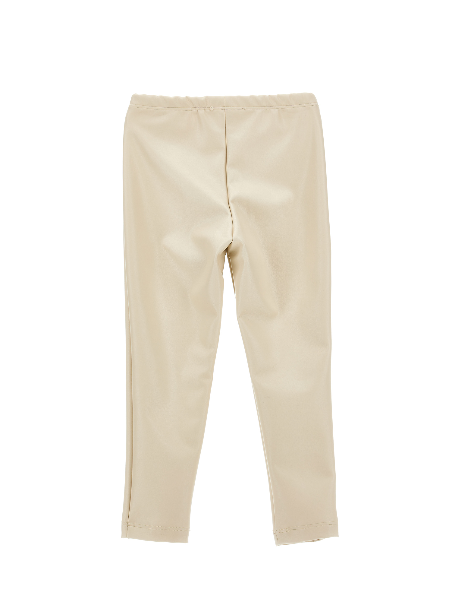 Monnalisa Coated Fabric Stretch Leggings In Ecru