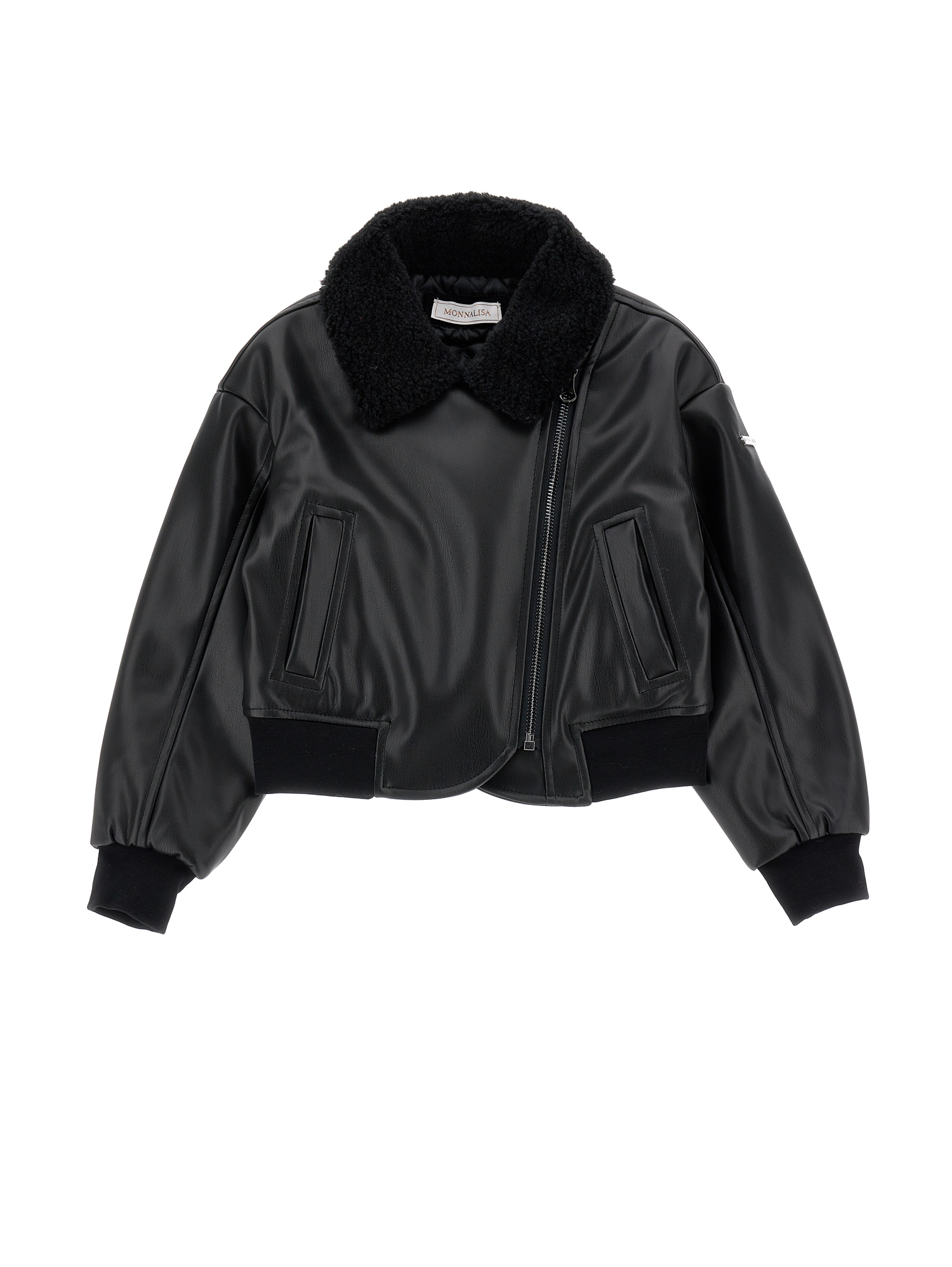 Monnalisa Coated Fabric Bomber Biker Jacket In Black
