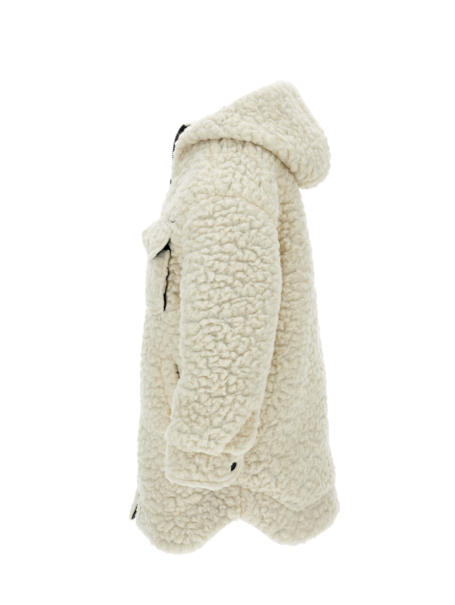 Monnalisa Plush Knitted Parka In Cream + Black