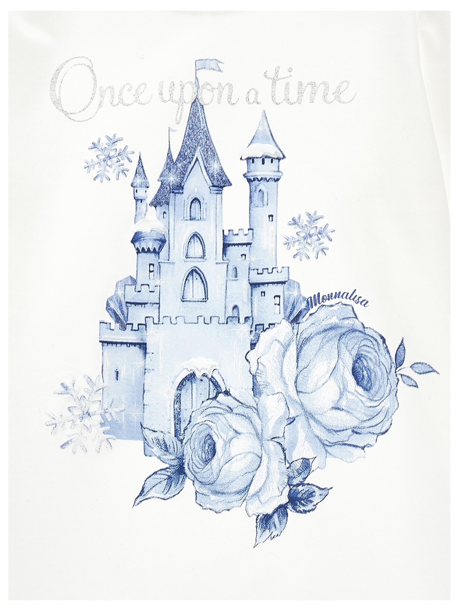 Monnalisa Castle Print Organic Cotton T-shirt In Cream