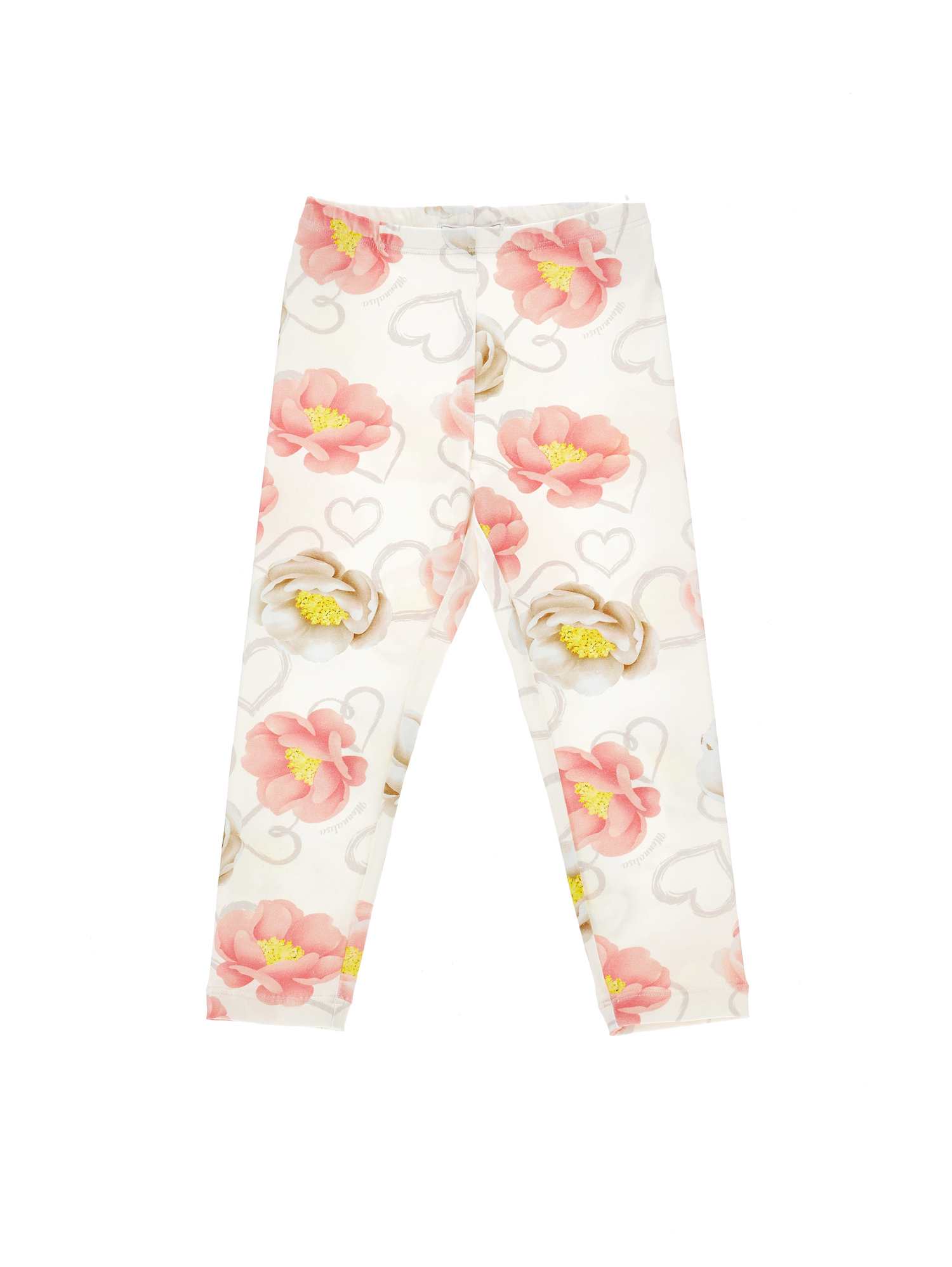 Monnalisa Kids' Elasticated-waistband Floral-print Leggings In Ecru