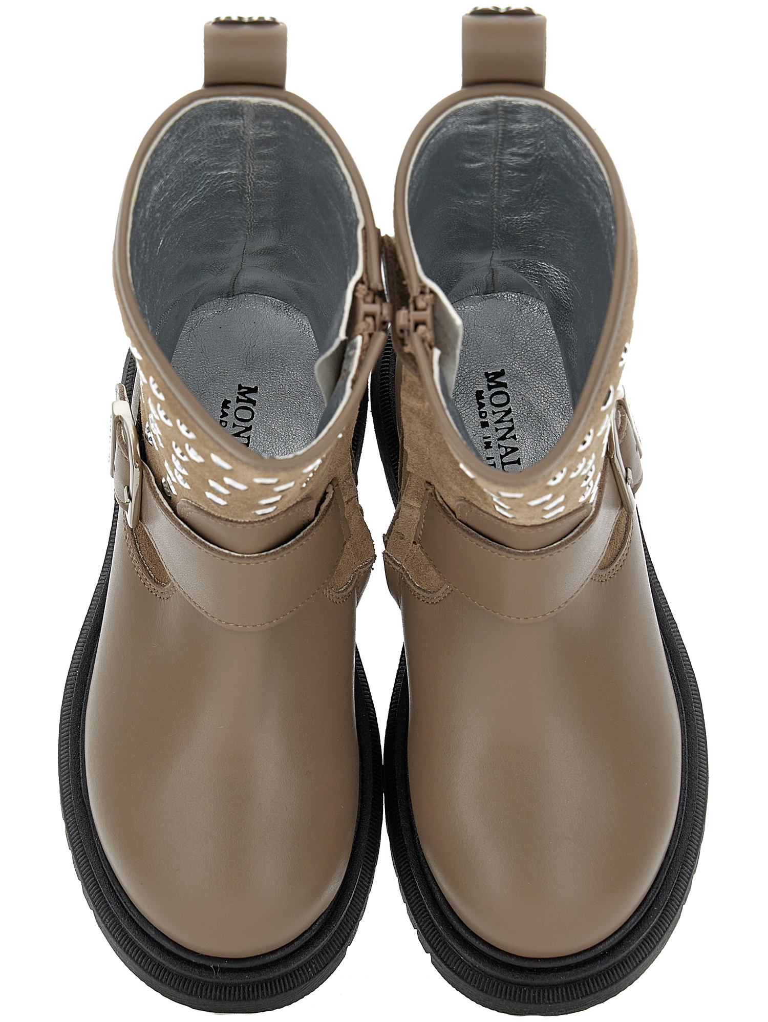 Monnalisa Leather Boots With Studs And Sheepskin In Dove Grey