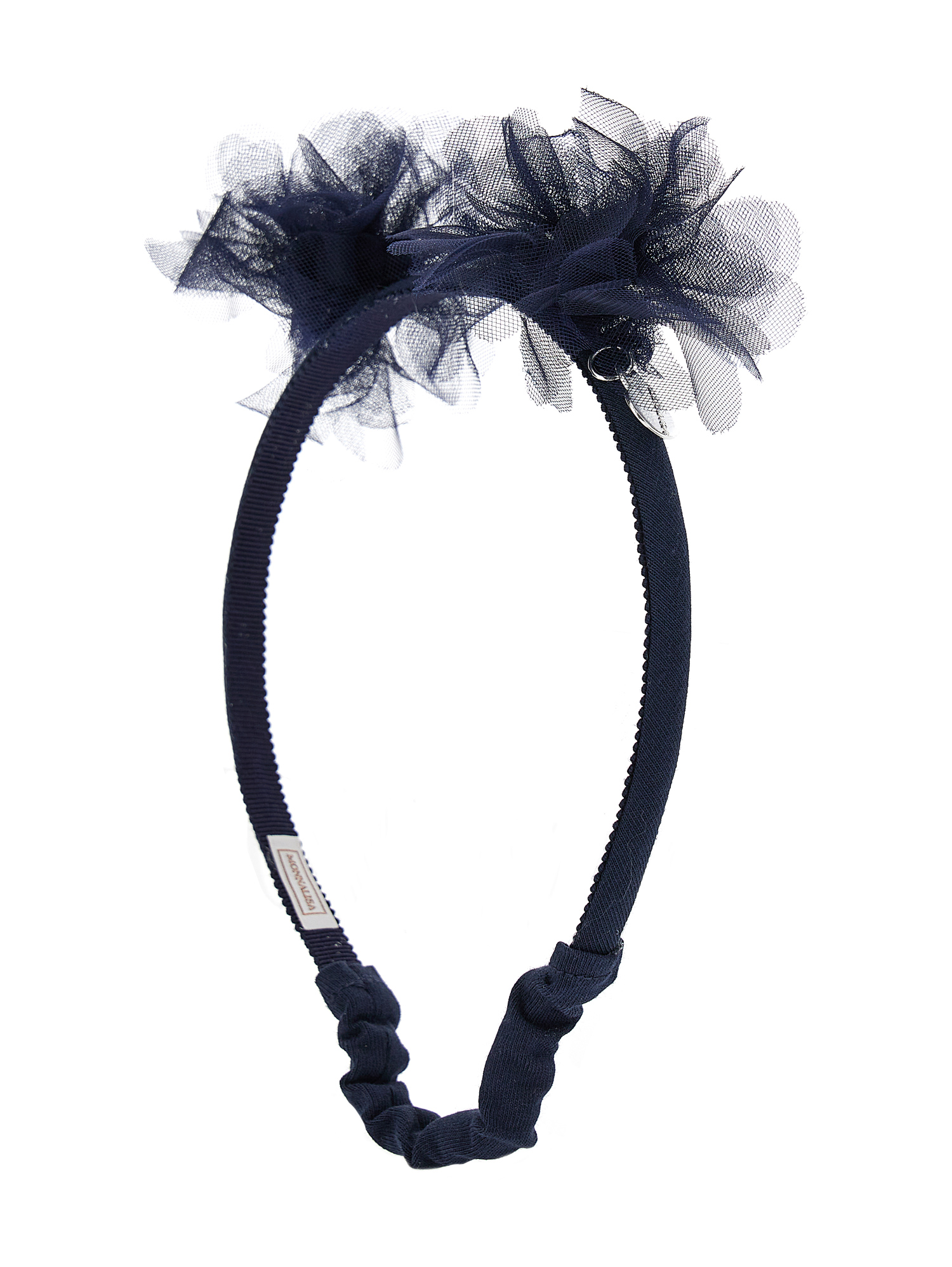 Shop Monnalisa Hairband In Tulle With Pom Pom In Dark Blue